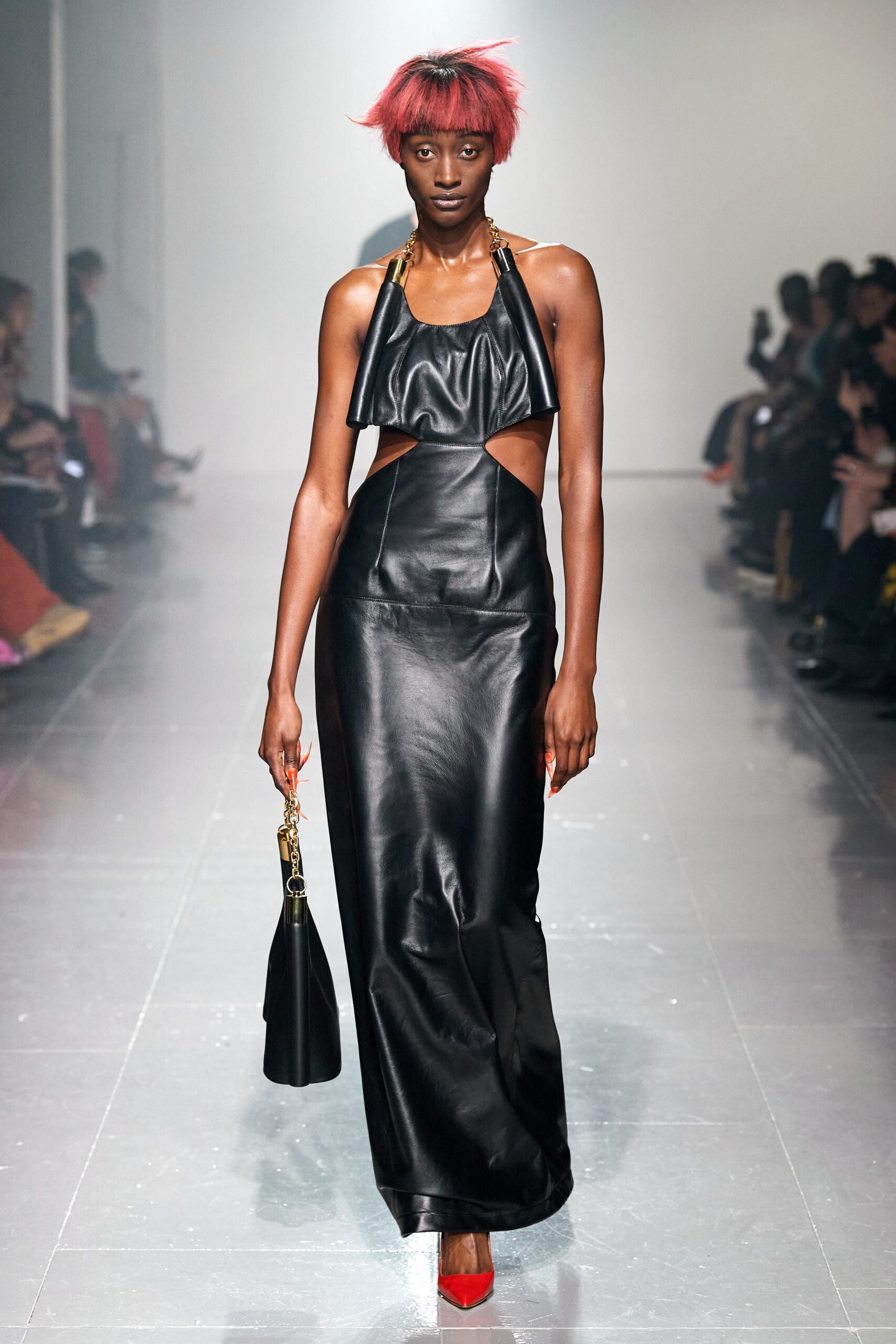 black leather fitted dress