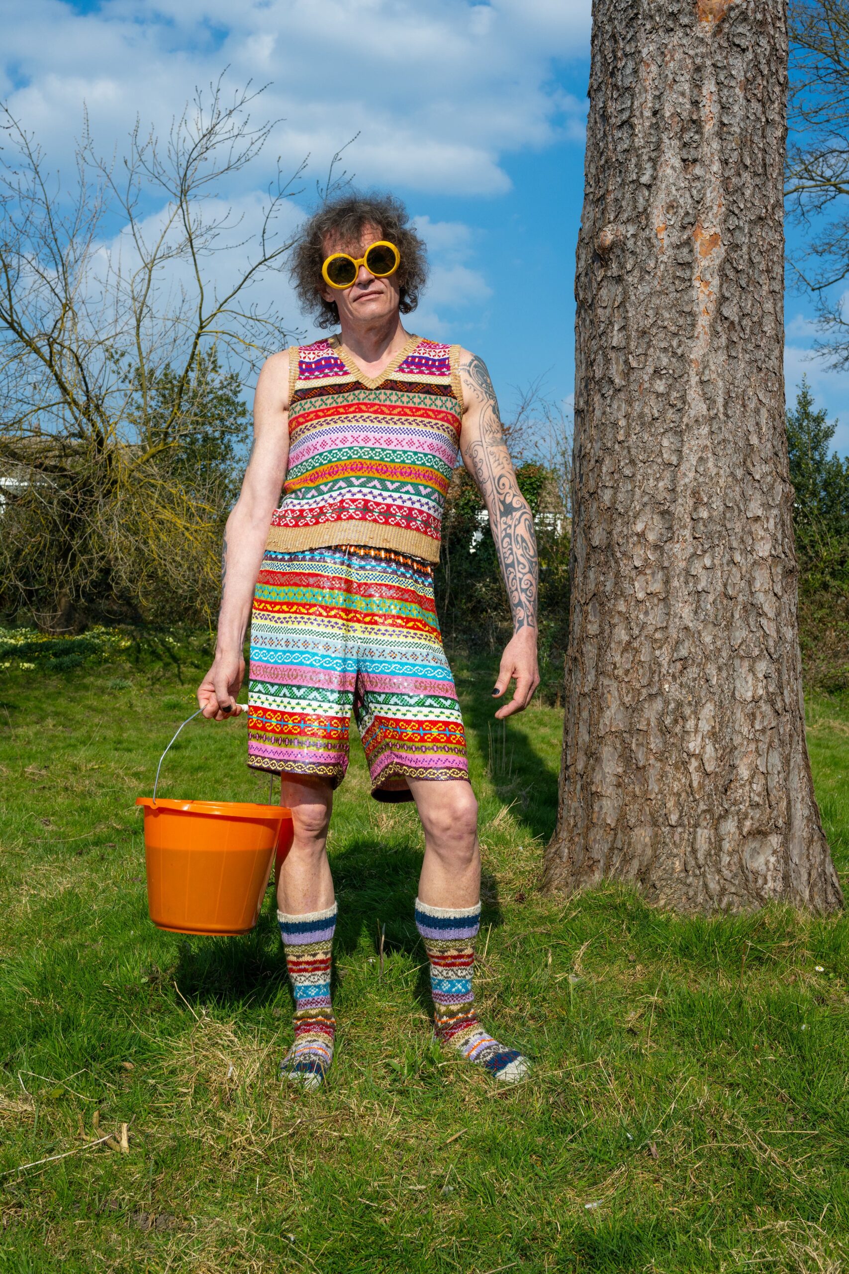 colorful striped tank-top and shorts
