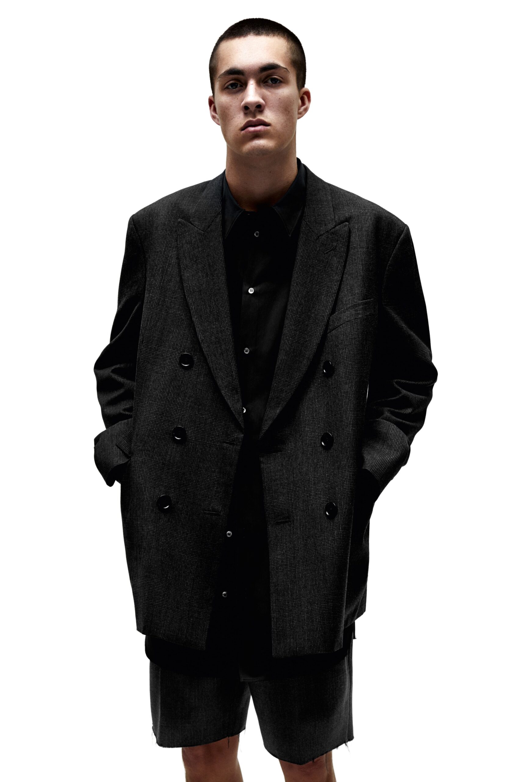 oversized black blazer with fitted shirt
