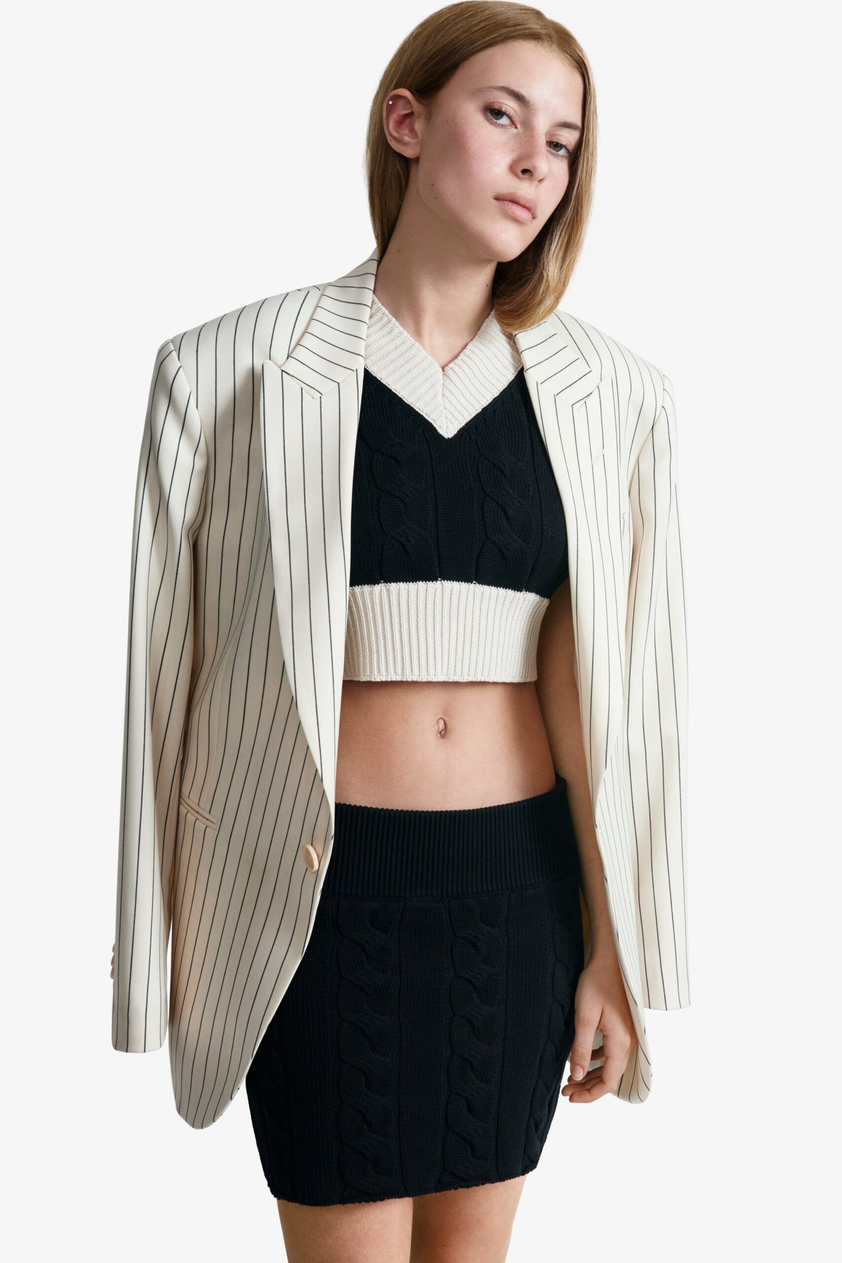 tailored striped blazer with crop-top