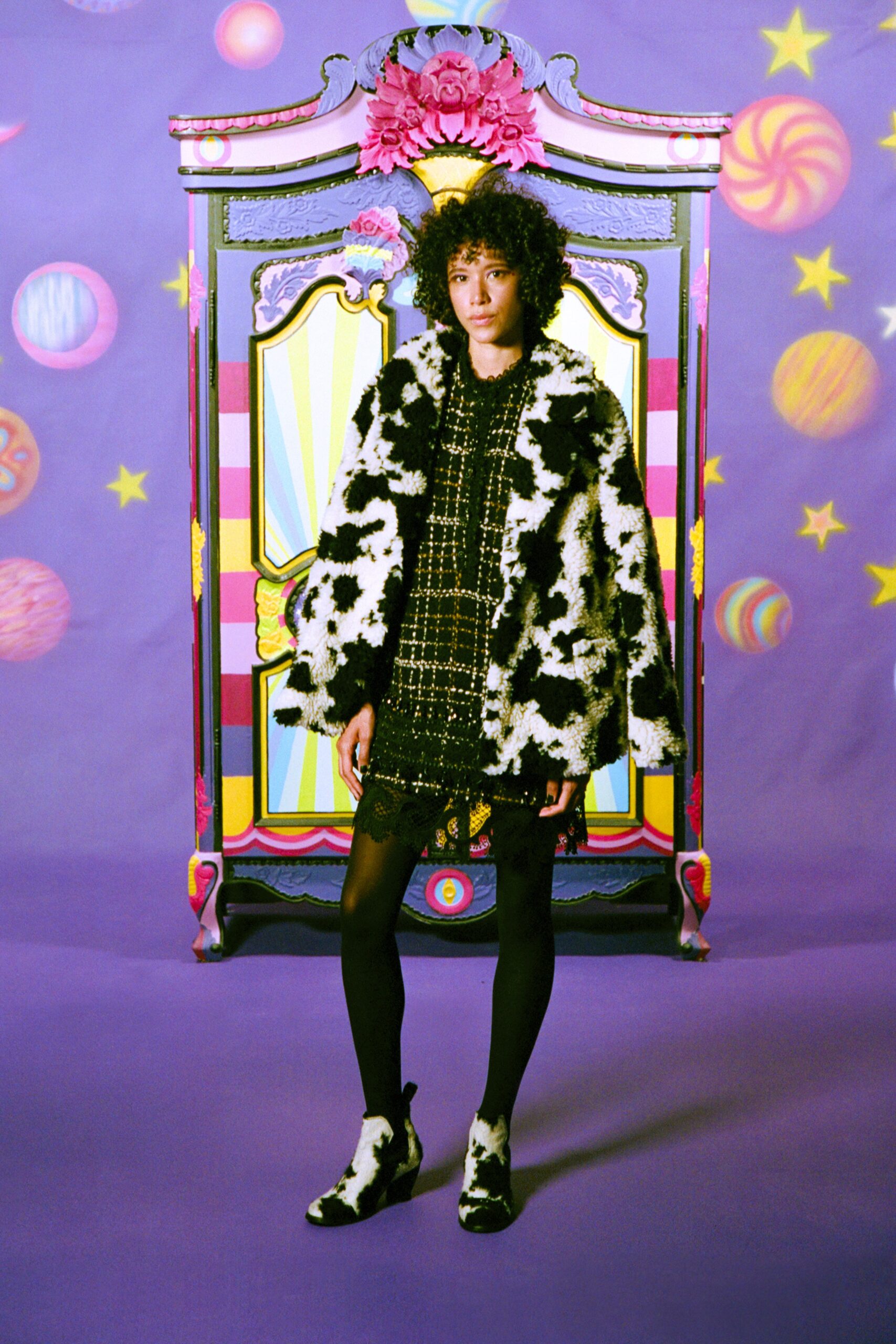 black and white animal-print coat and dress