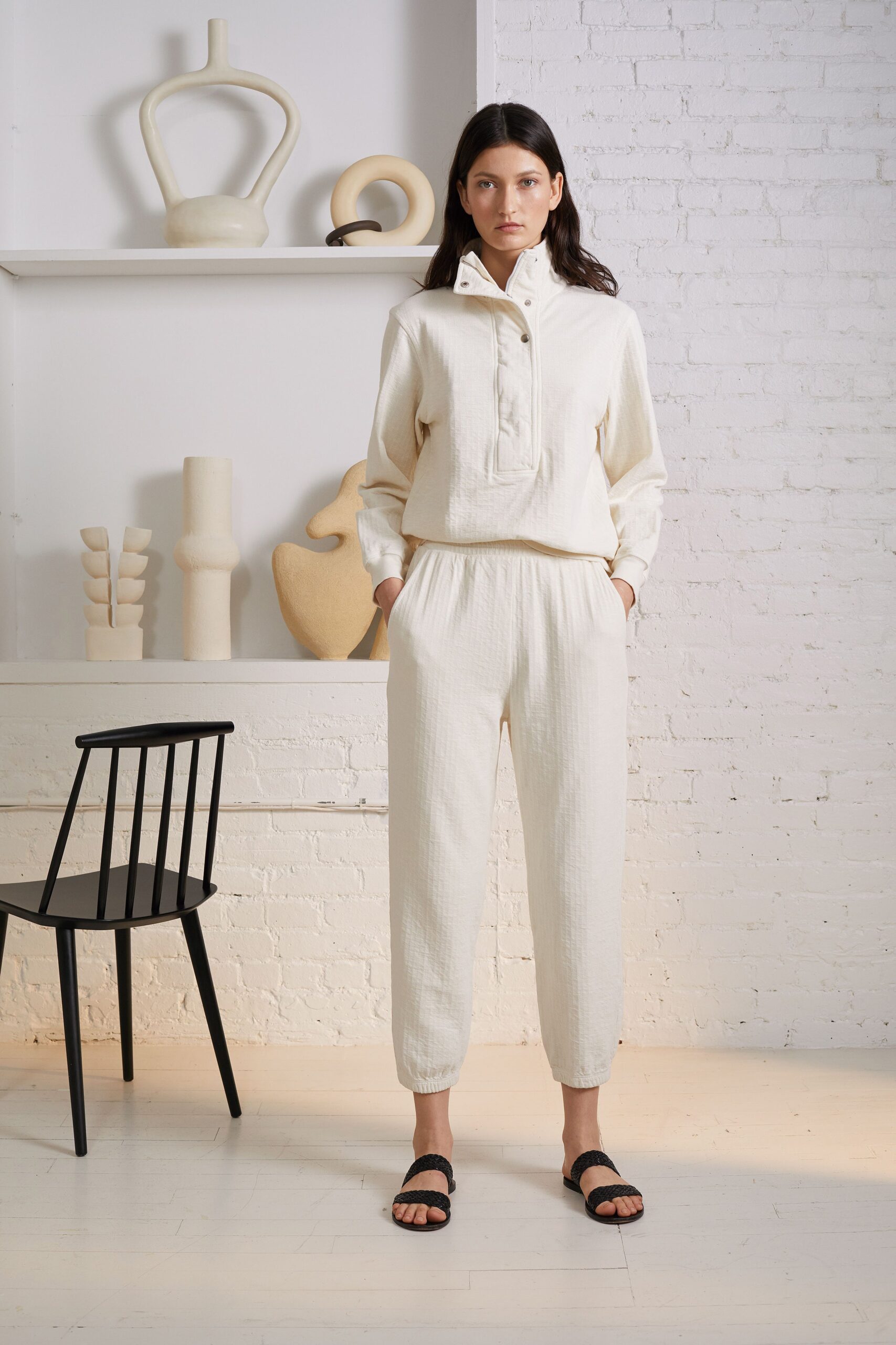 white relaxed top and pants