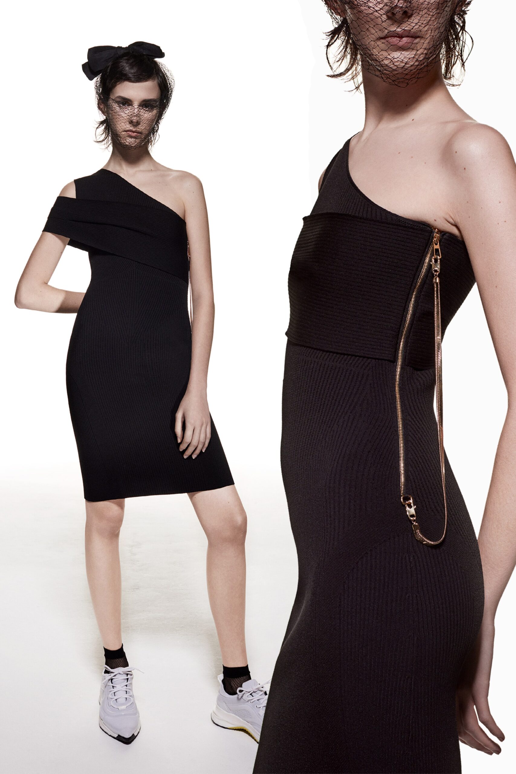 black fitted asymmetric dress