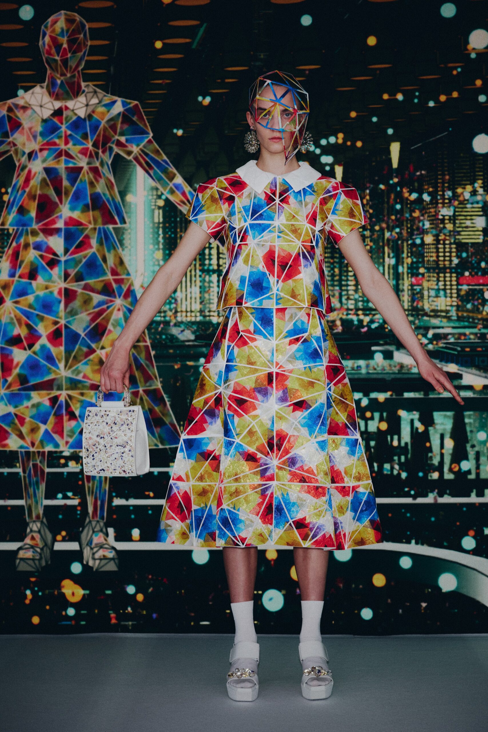 multi-colored printed midi dress