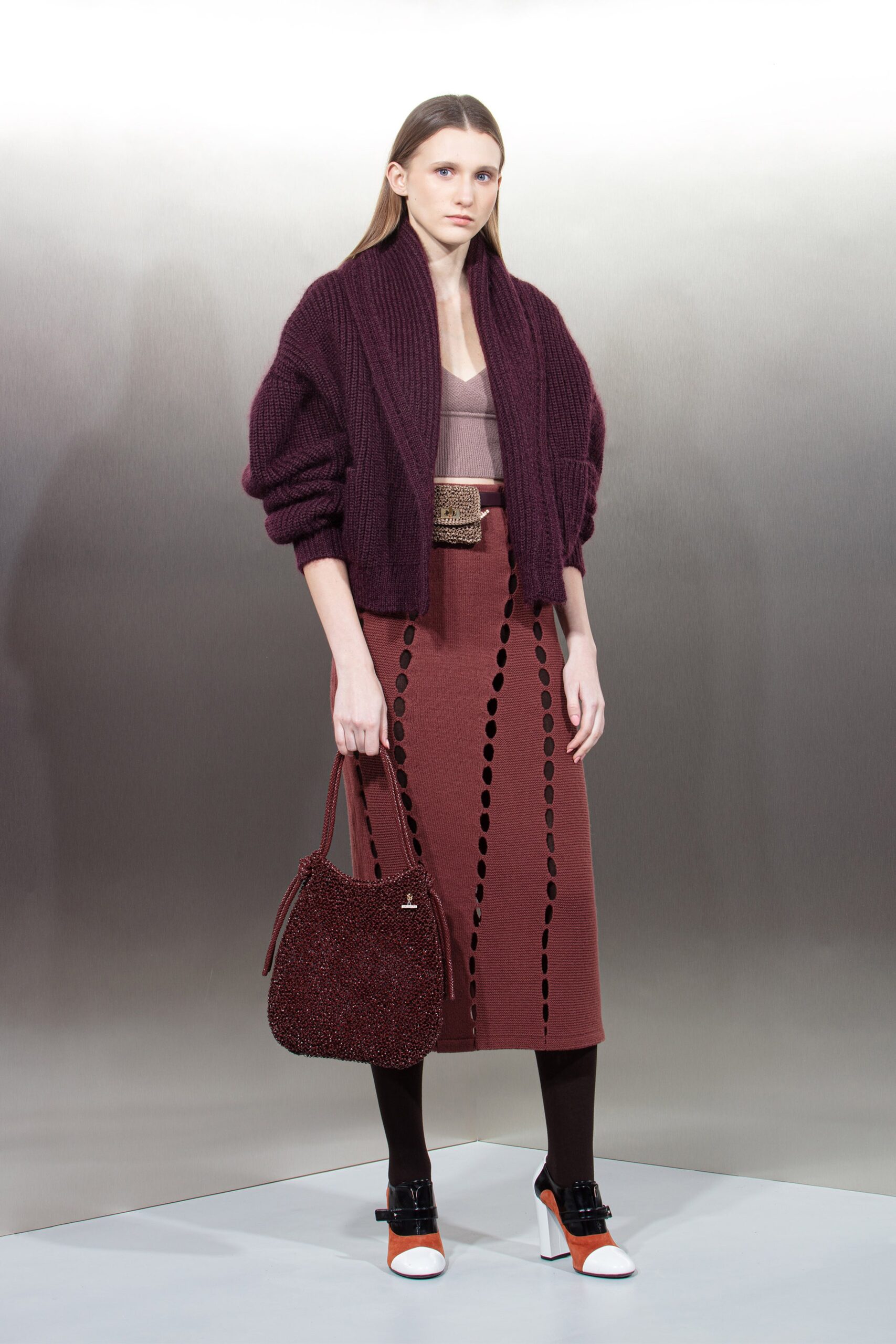 purple wool long-sleeve oversized ribbed sweater