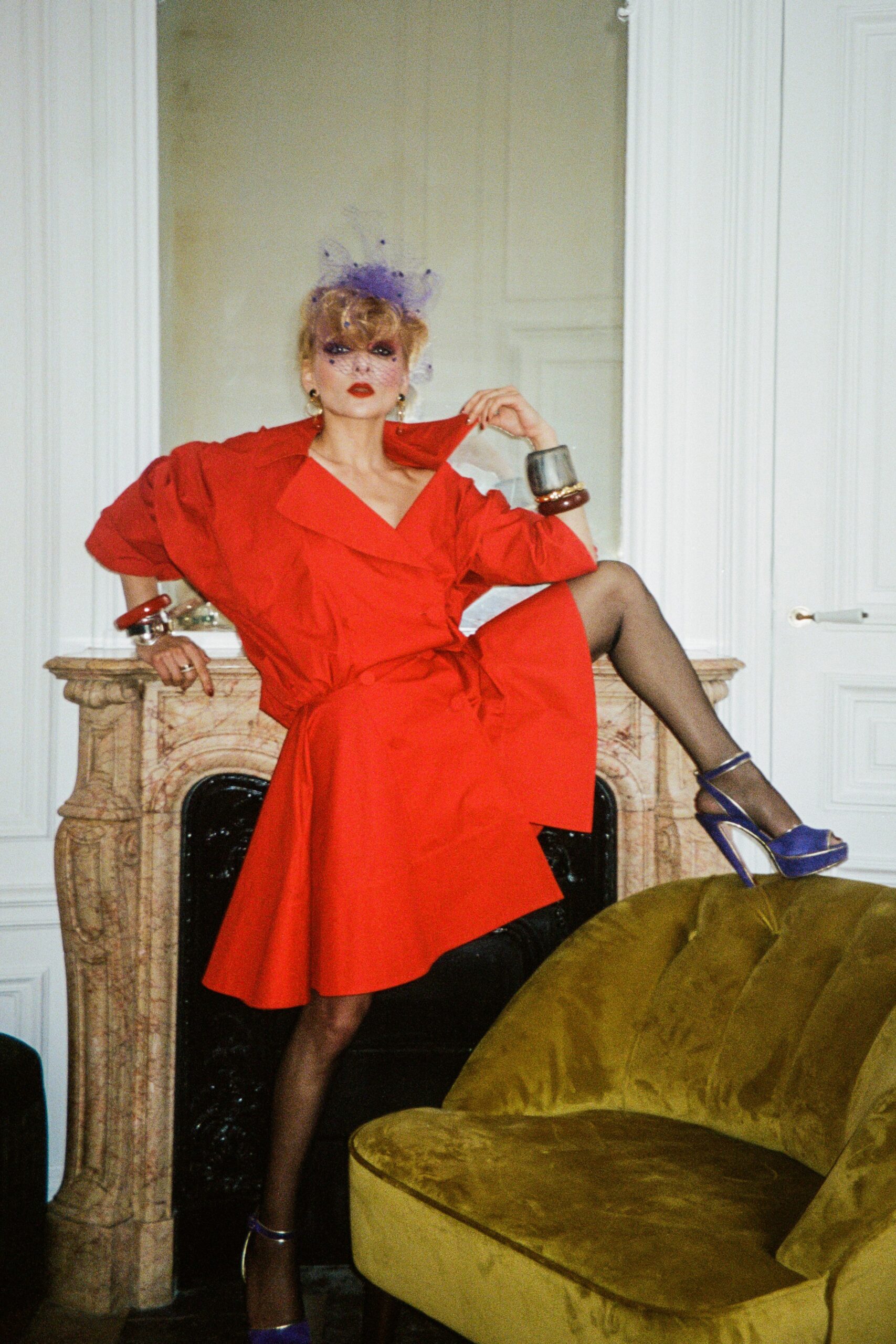 red relaxed belted dress