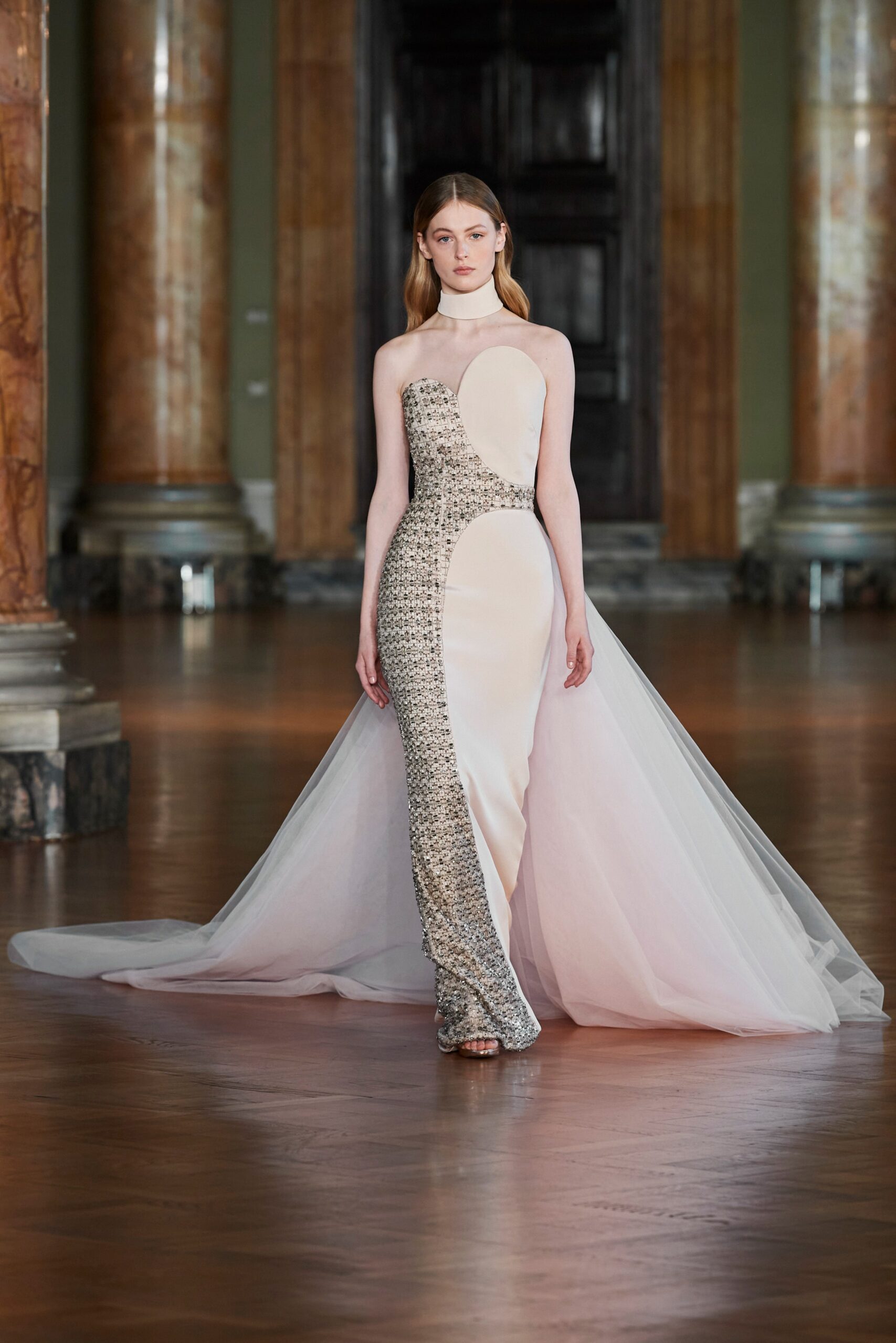pink silk gown with tulle