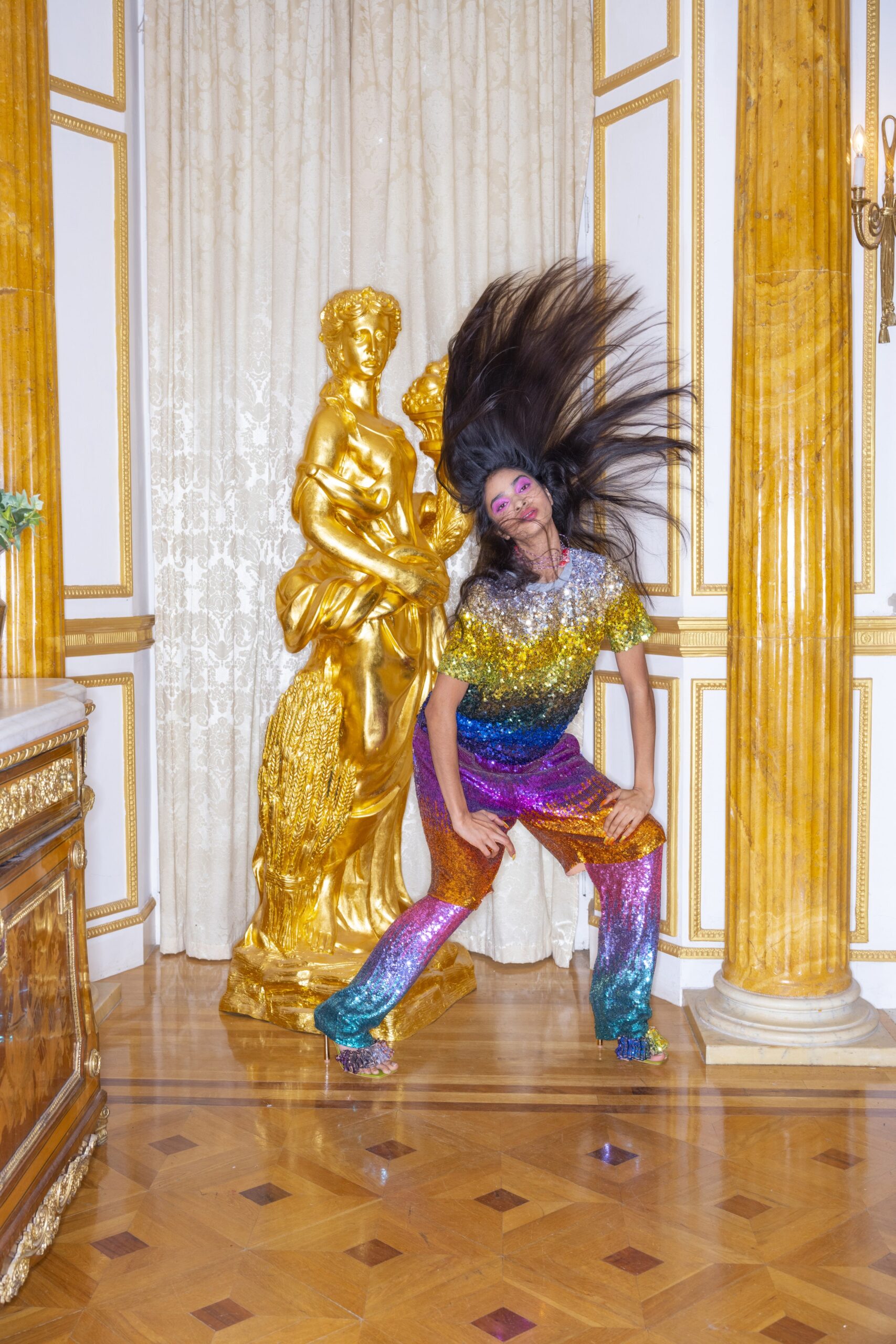 shiny sequin top and pants