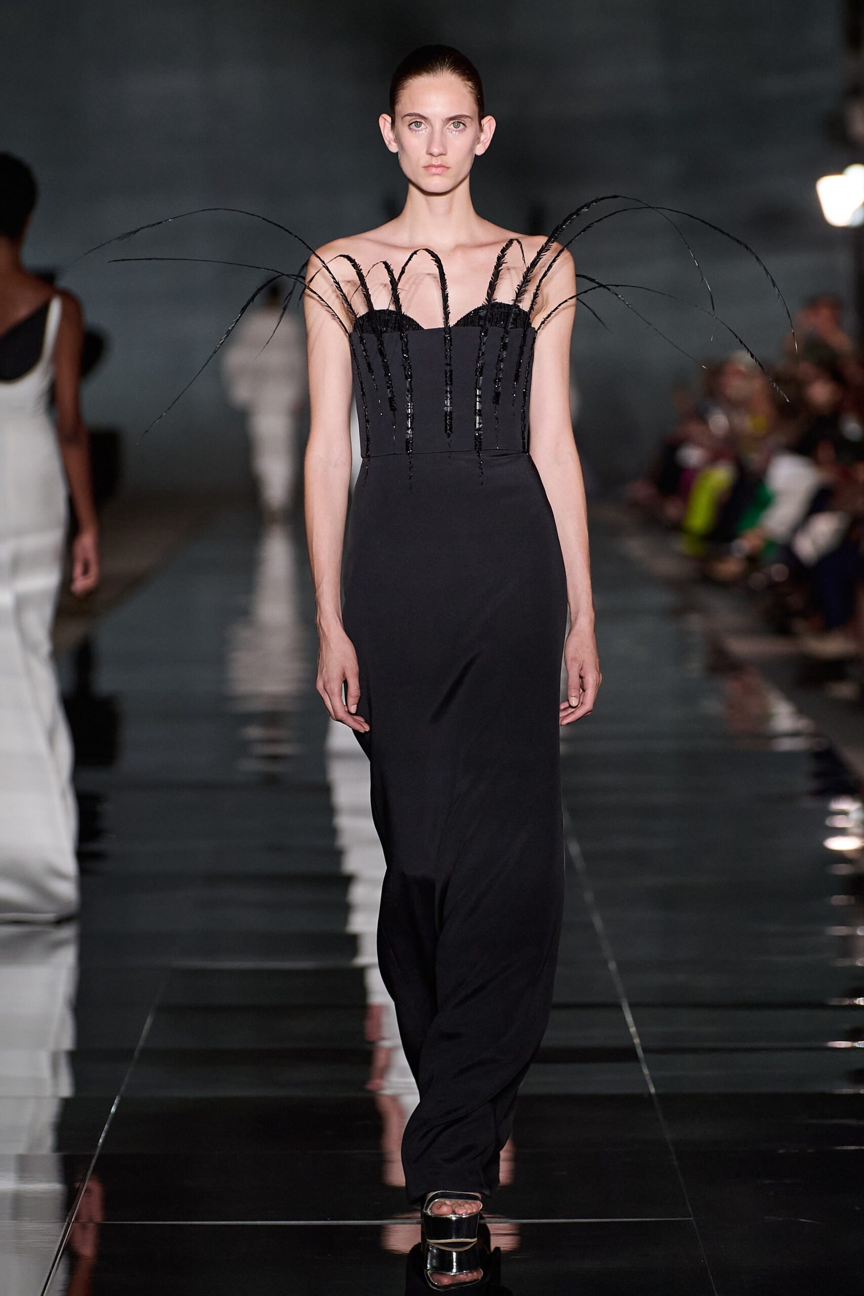 black silk fitted gown
