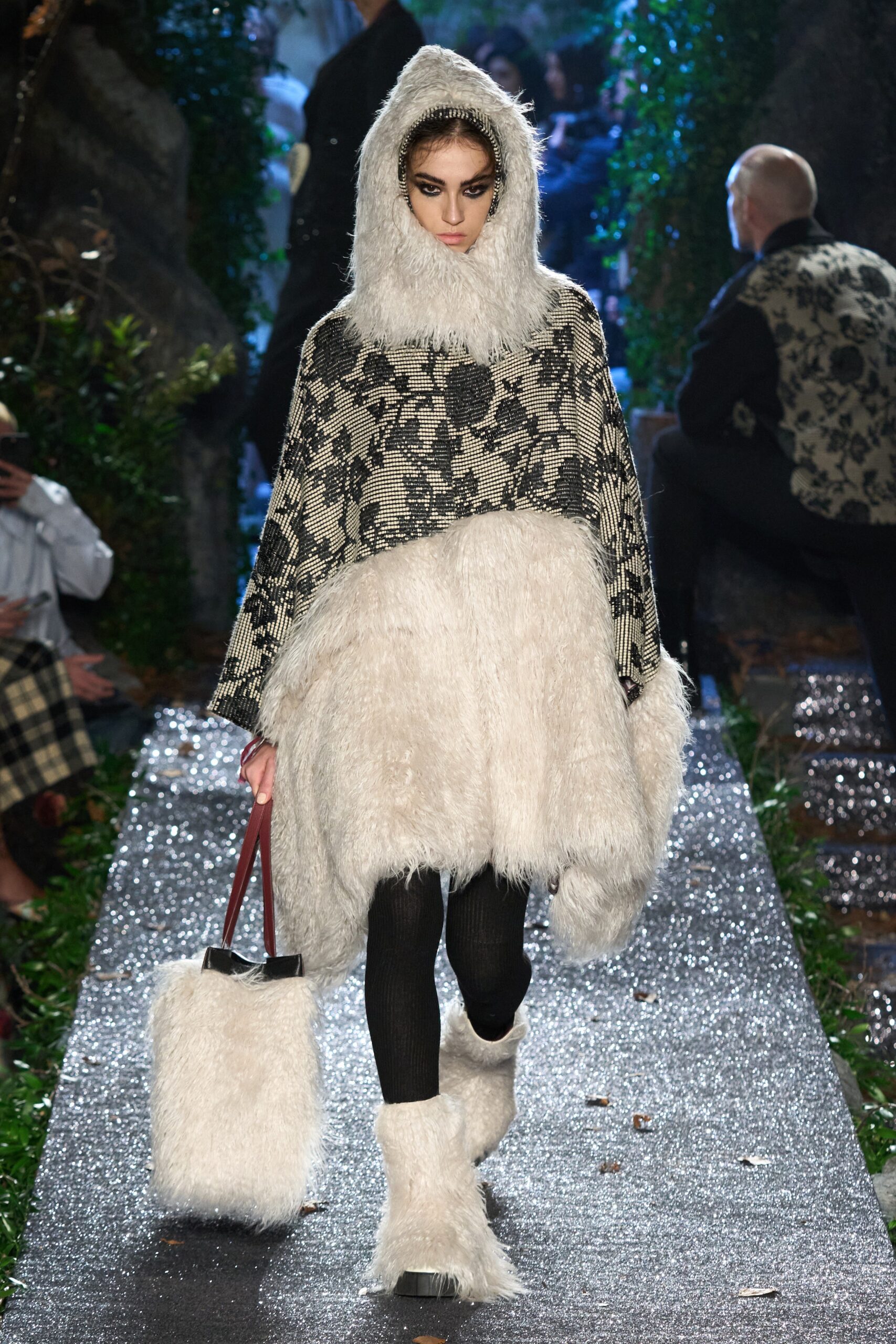 black and white fur poncho