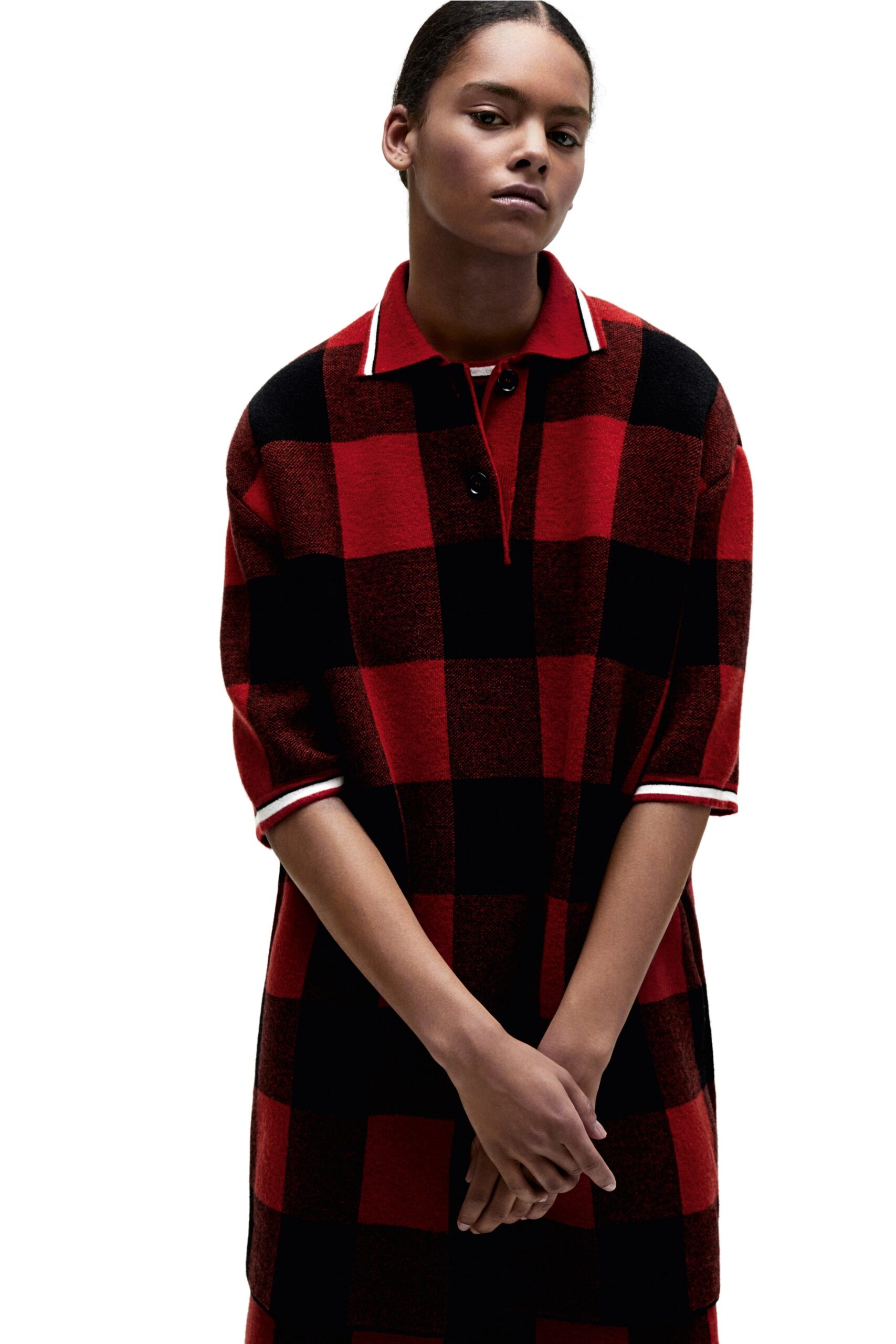 red and black checked dress