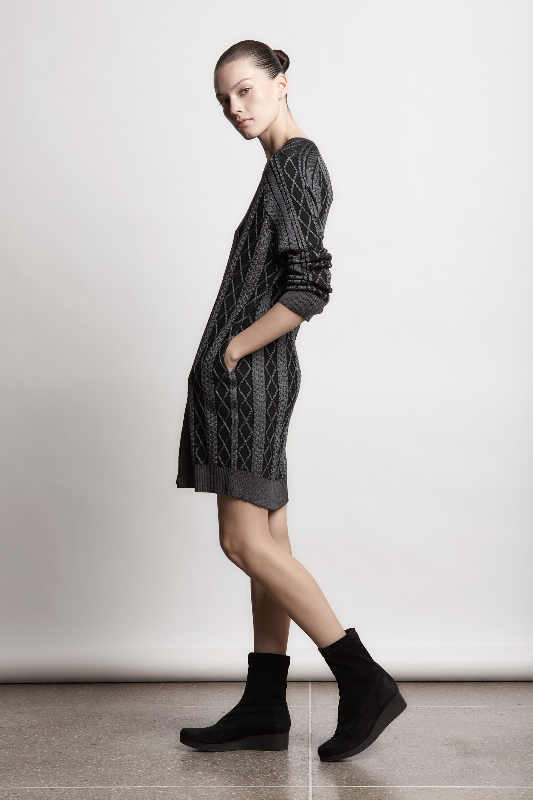 gray knit relaxed dress with pockets