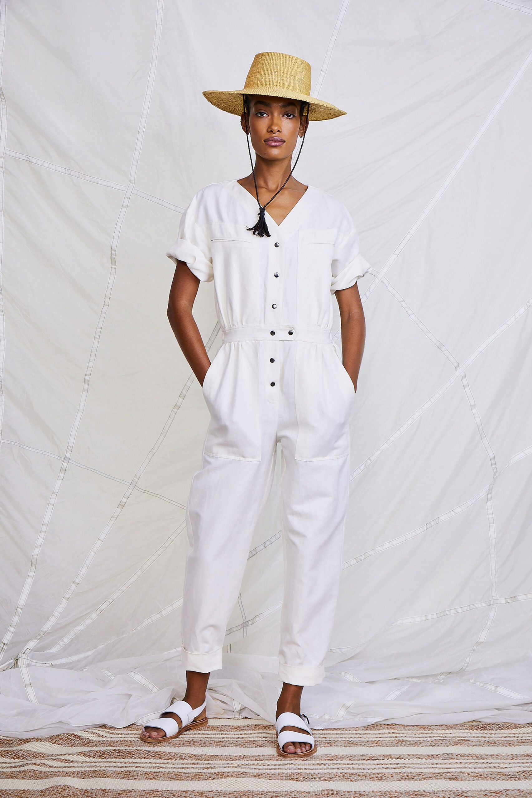 white relaxed cotton jumpsuit