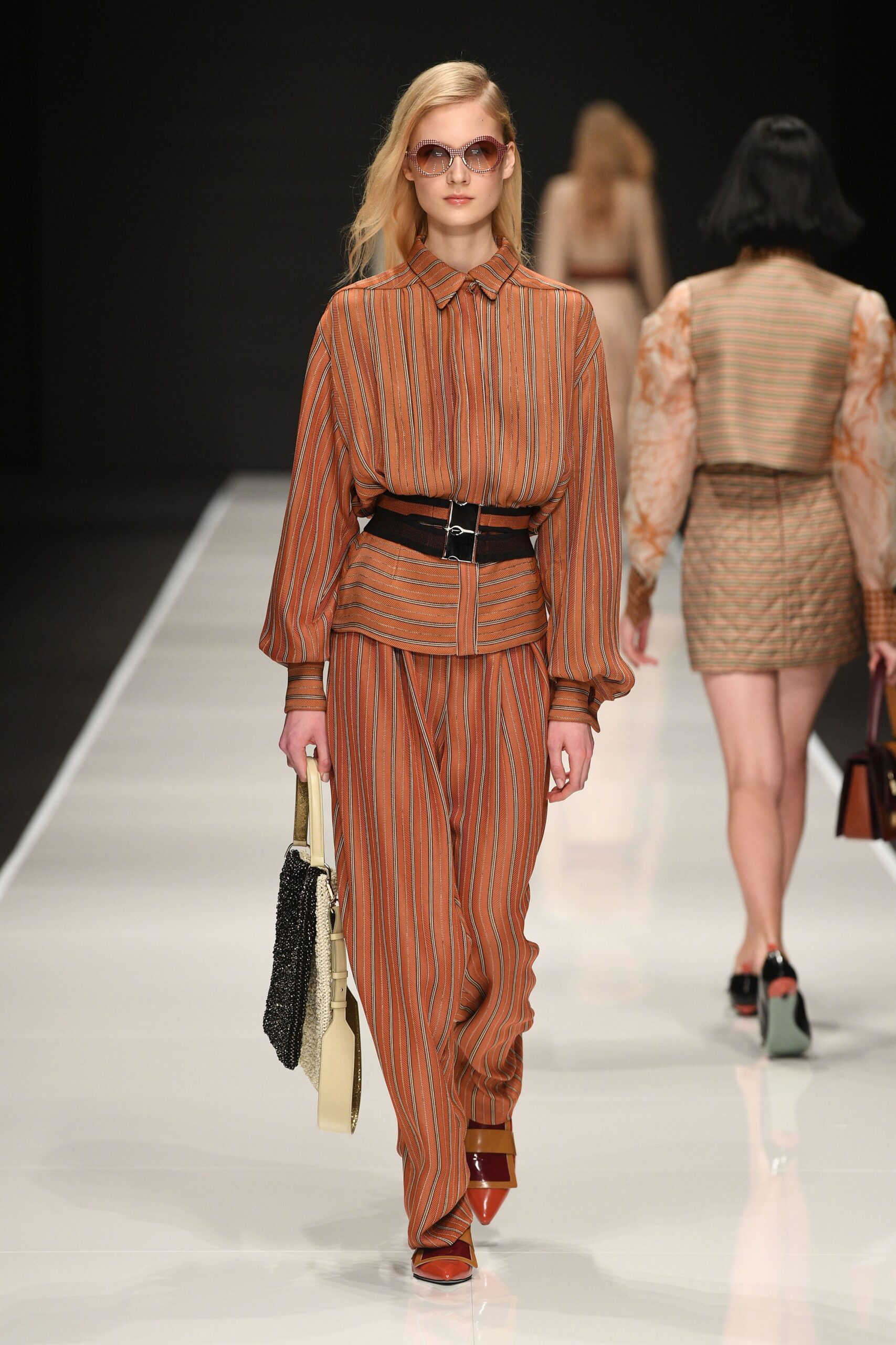 orange long-sleeve collared relaxed striped shirt