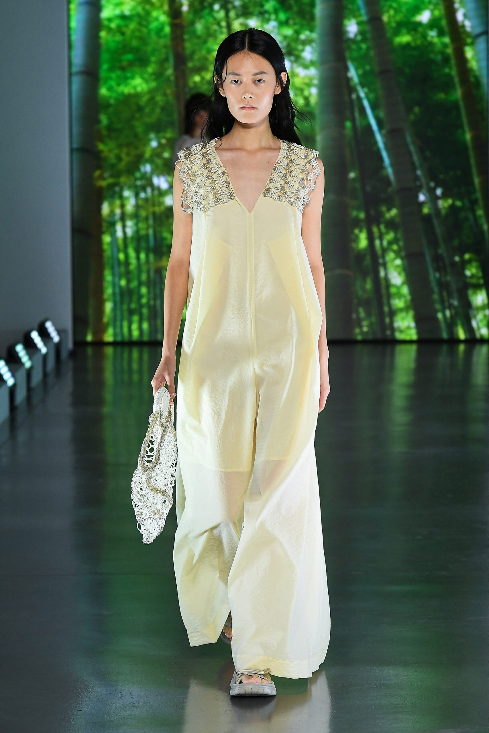 yellow silk sleeveless jumpsuit