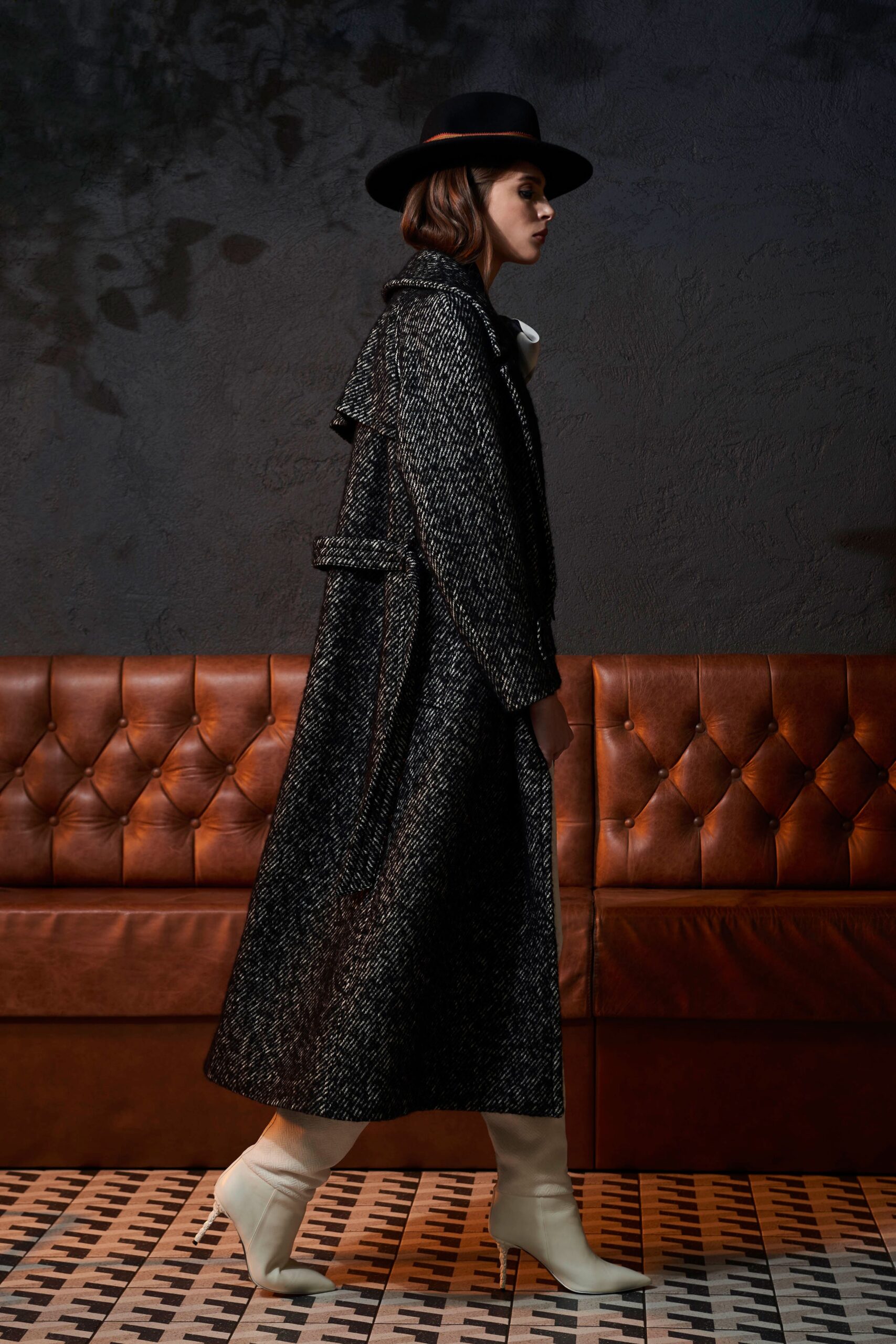 relaxed black gray wool coat