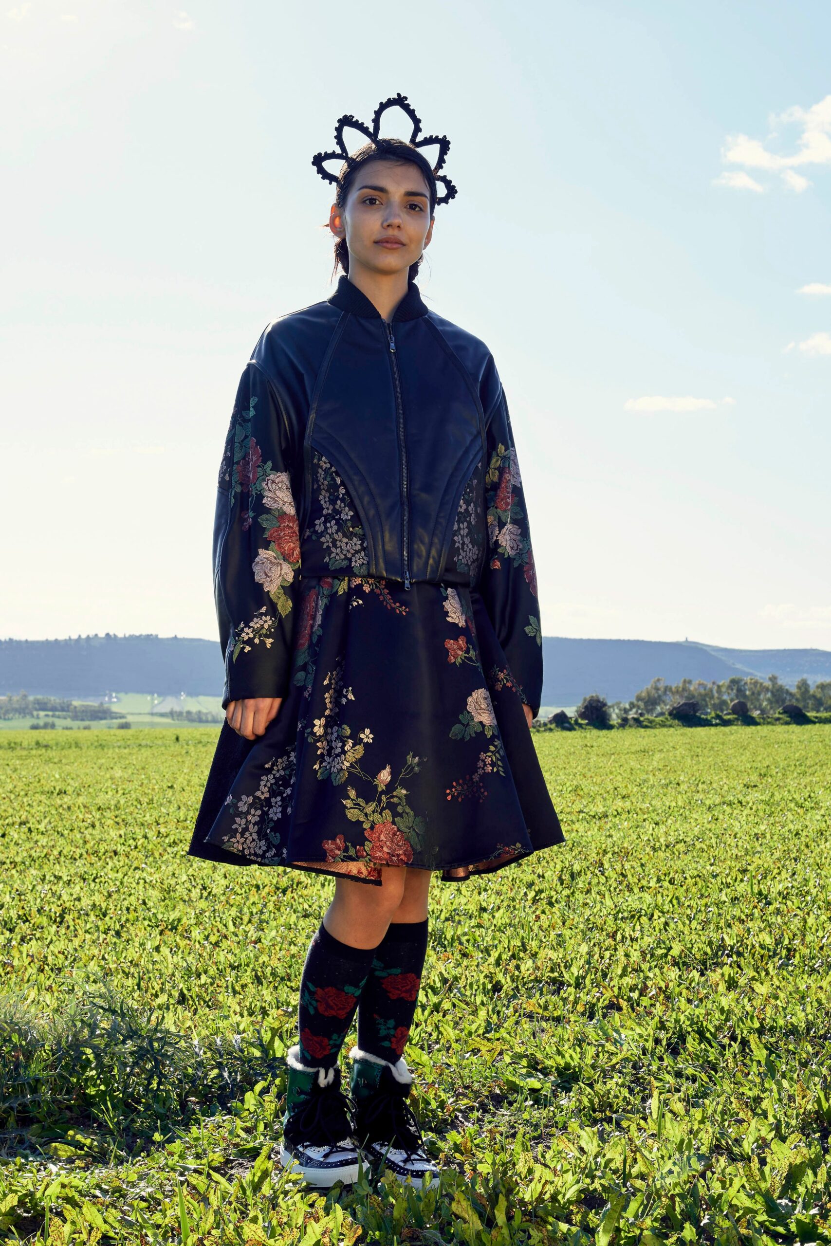 black leather jacket and dress
