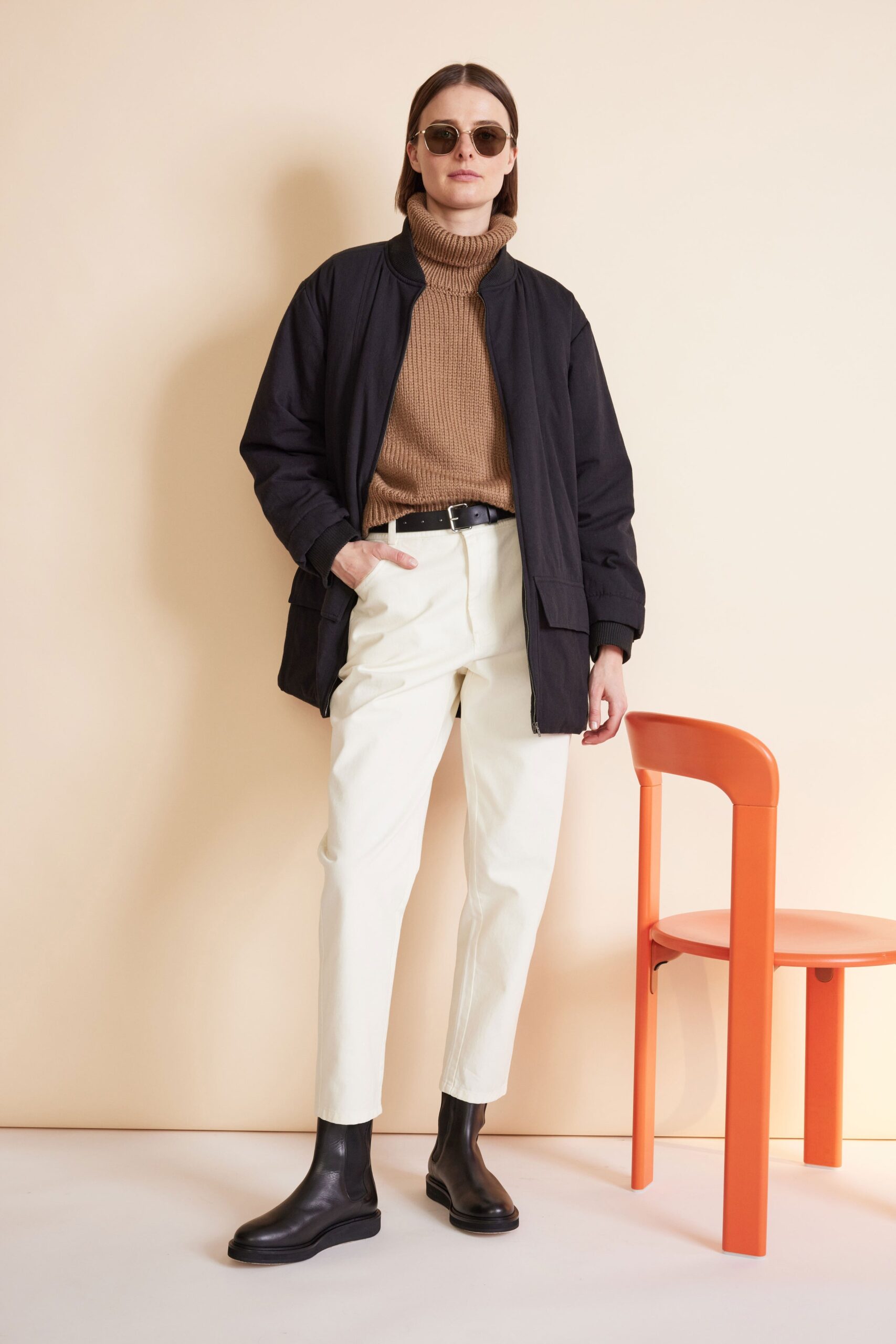 brown knit turtleneck fitted top