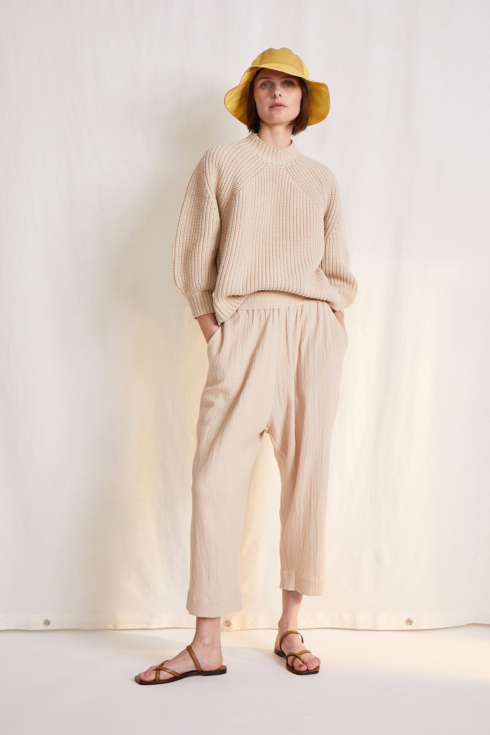 beige relaxed sweater and pants