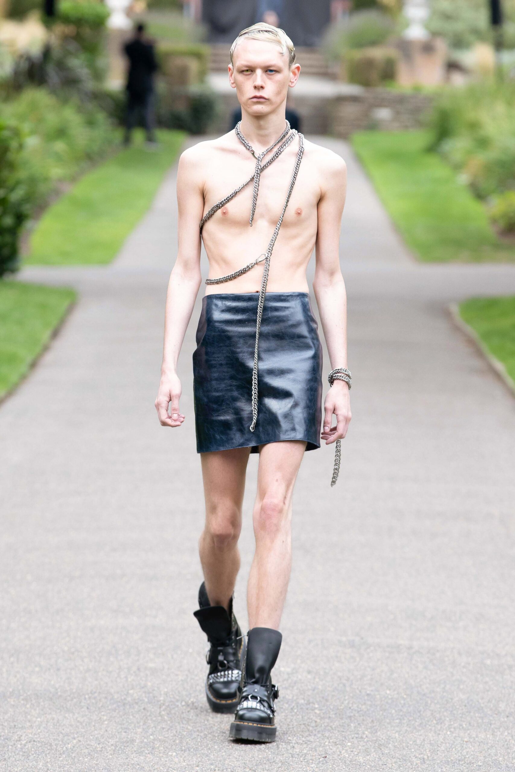 black leather mini skirt and top