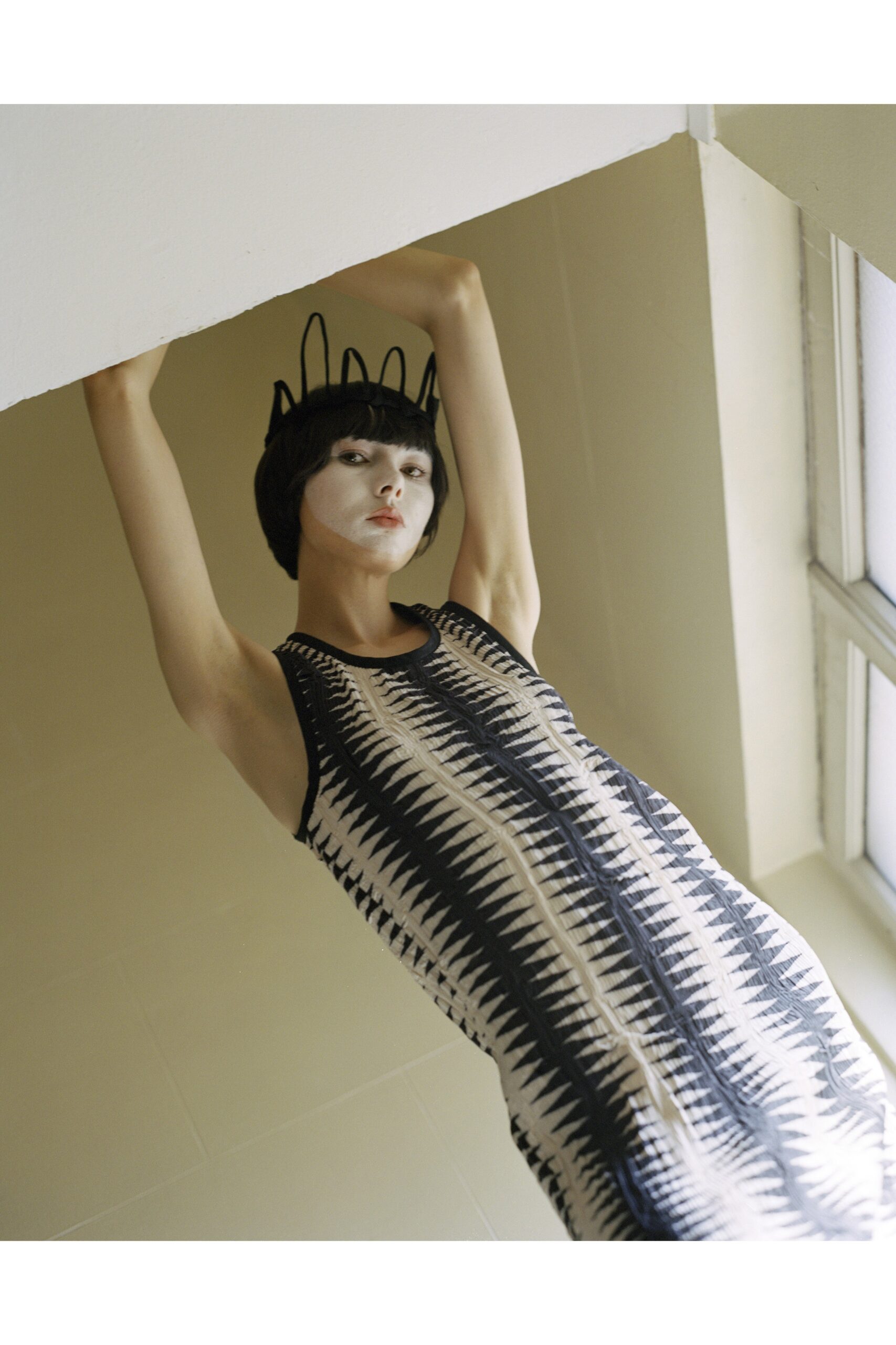fitted black and white printed dress