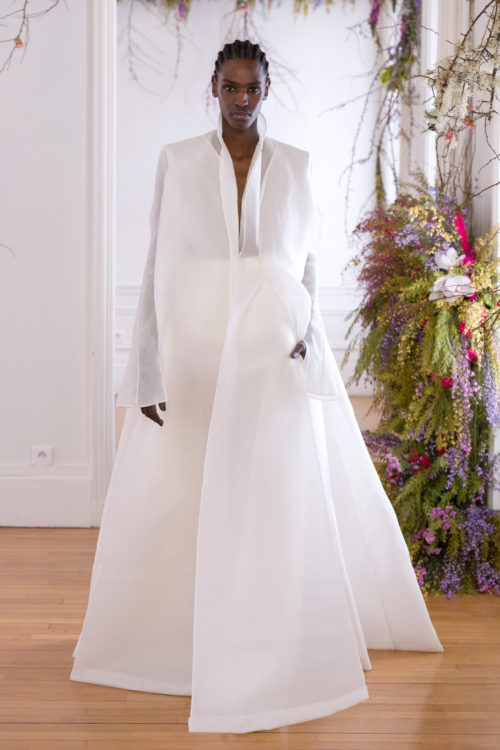 white silk fitted gown
