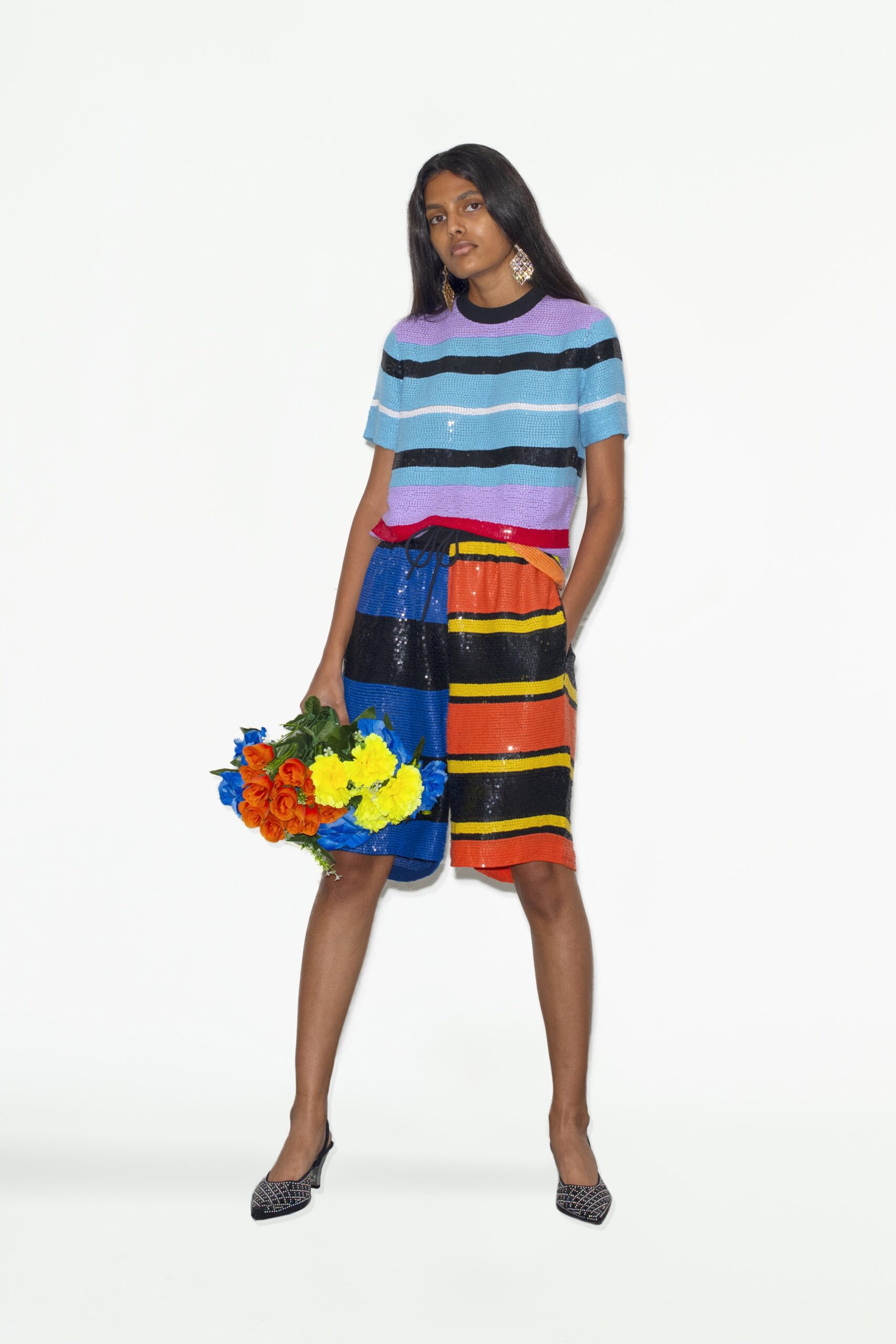 striped sequin top and shorts