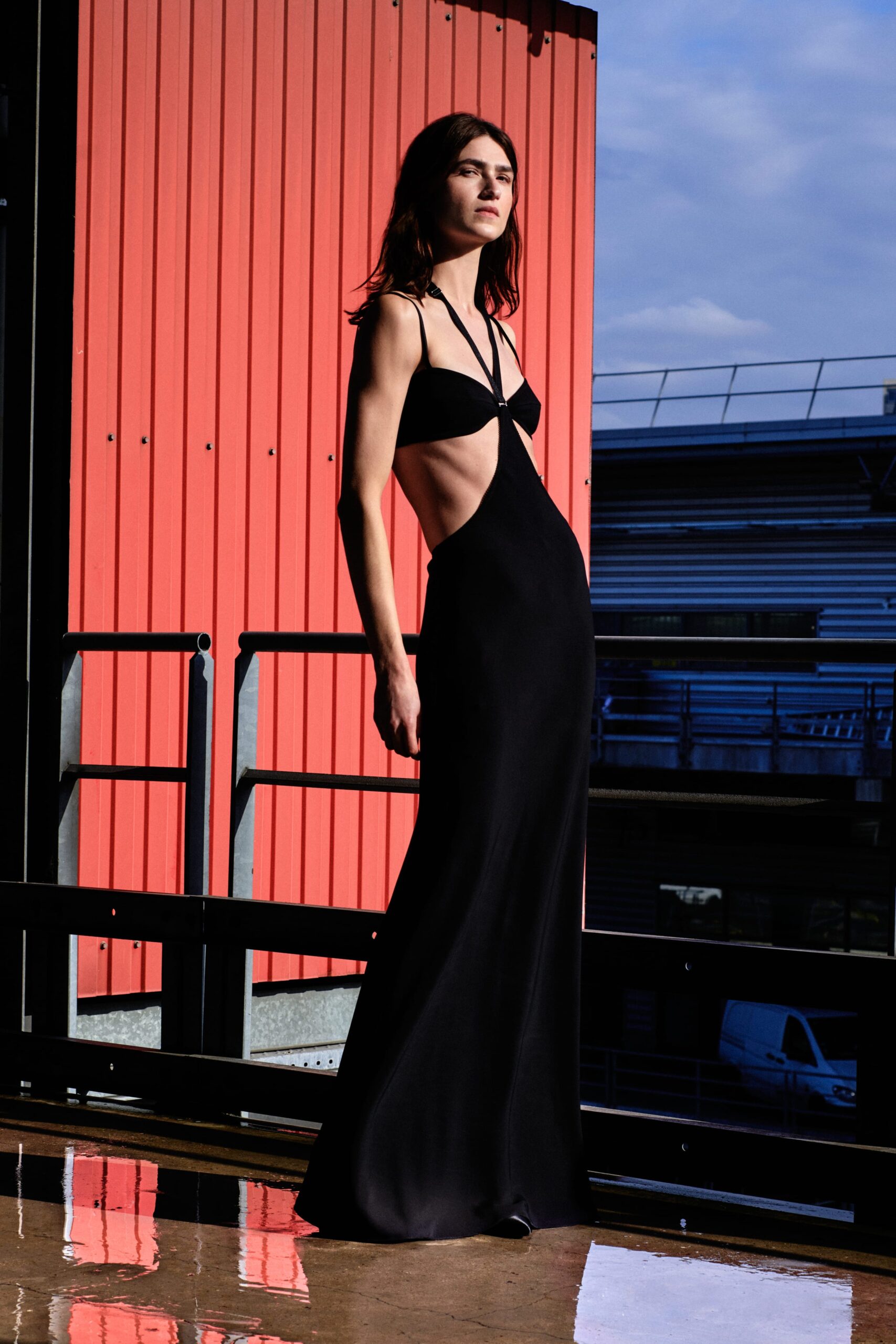 black silk sleeveless gown