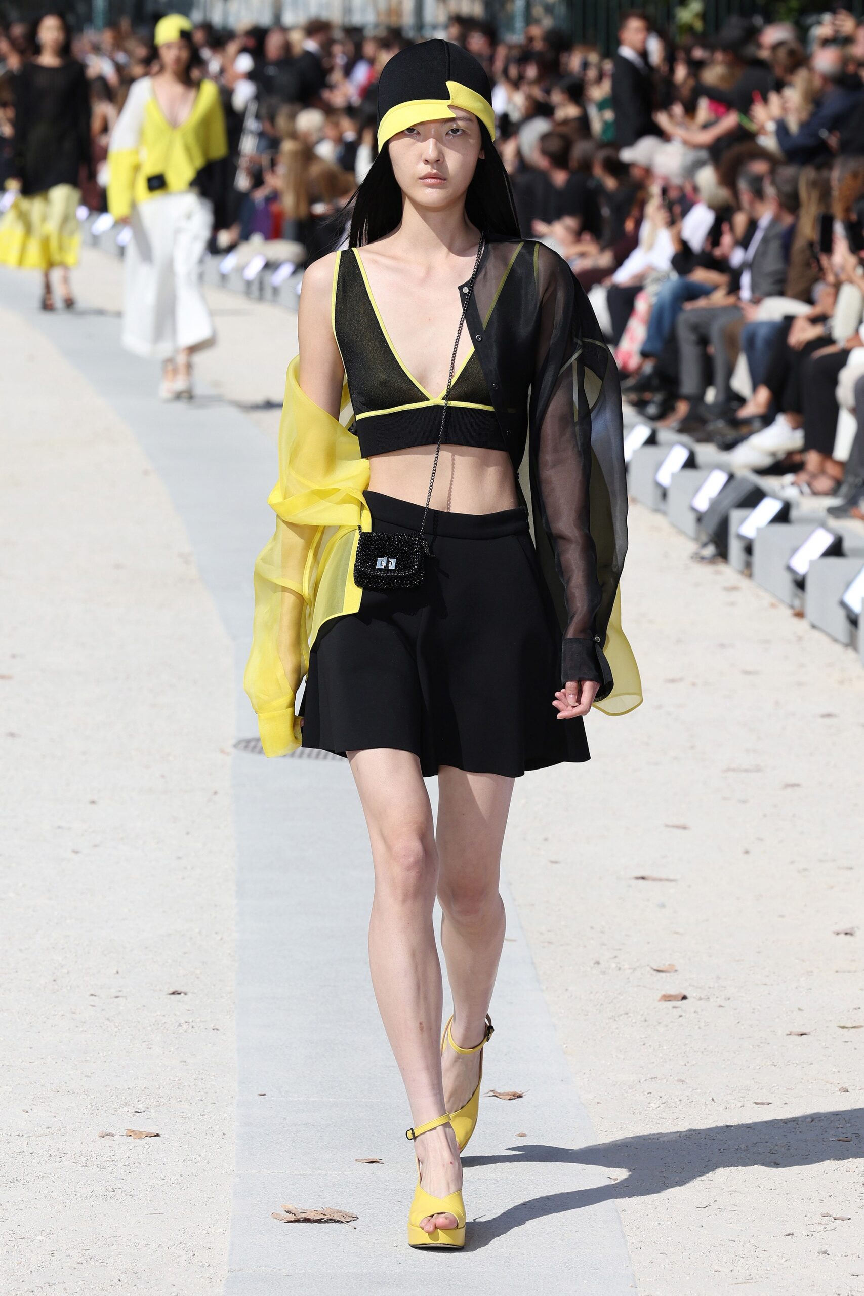black and yellow layered top with skirt