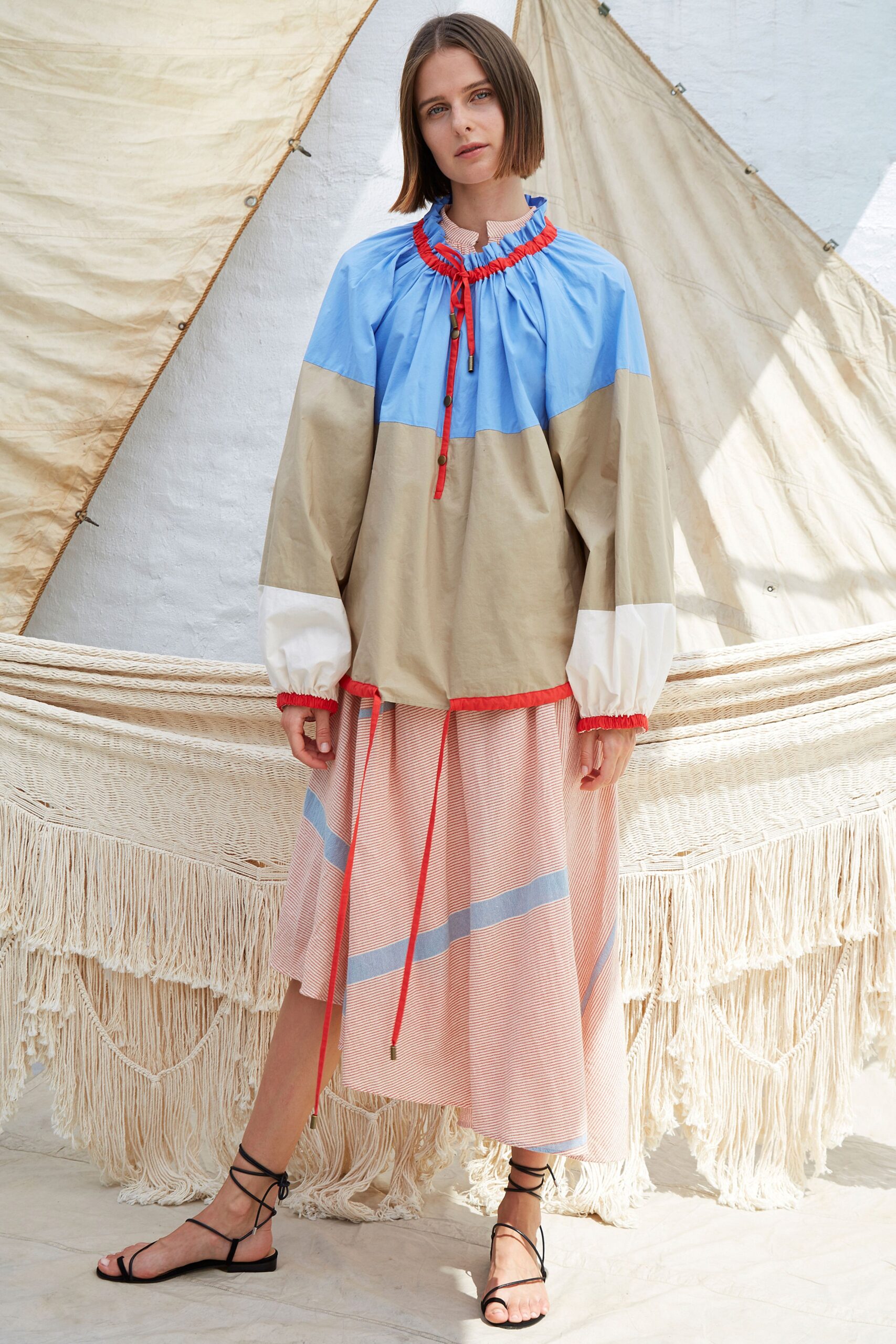 color-blocked top with tiered skirt