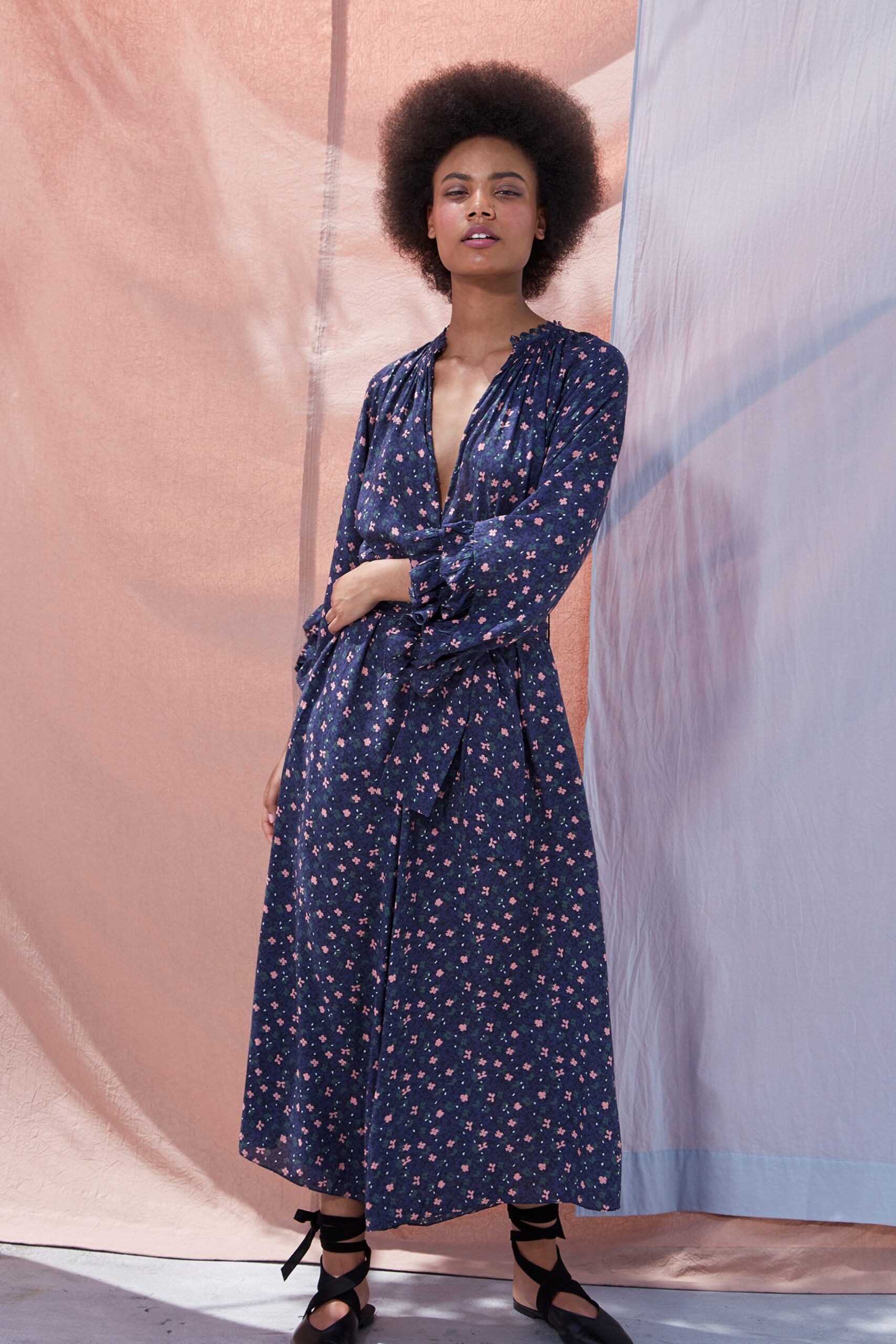 blue floral midi dress