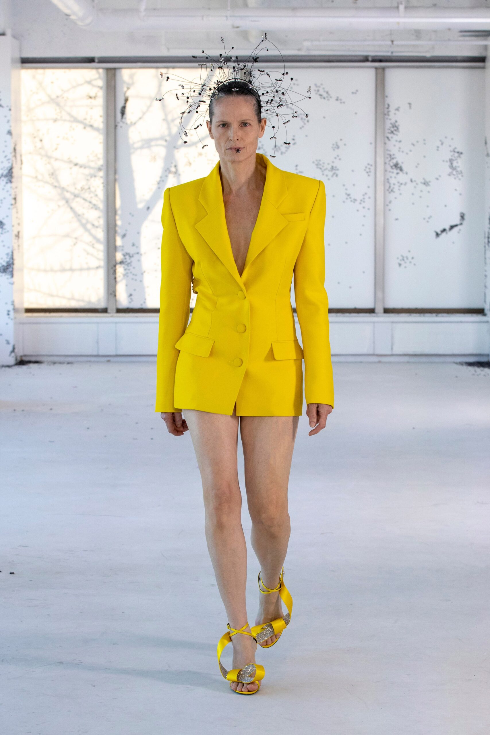 yellow fitted blazer and shorts