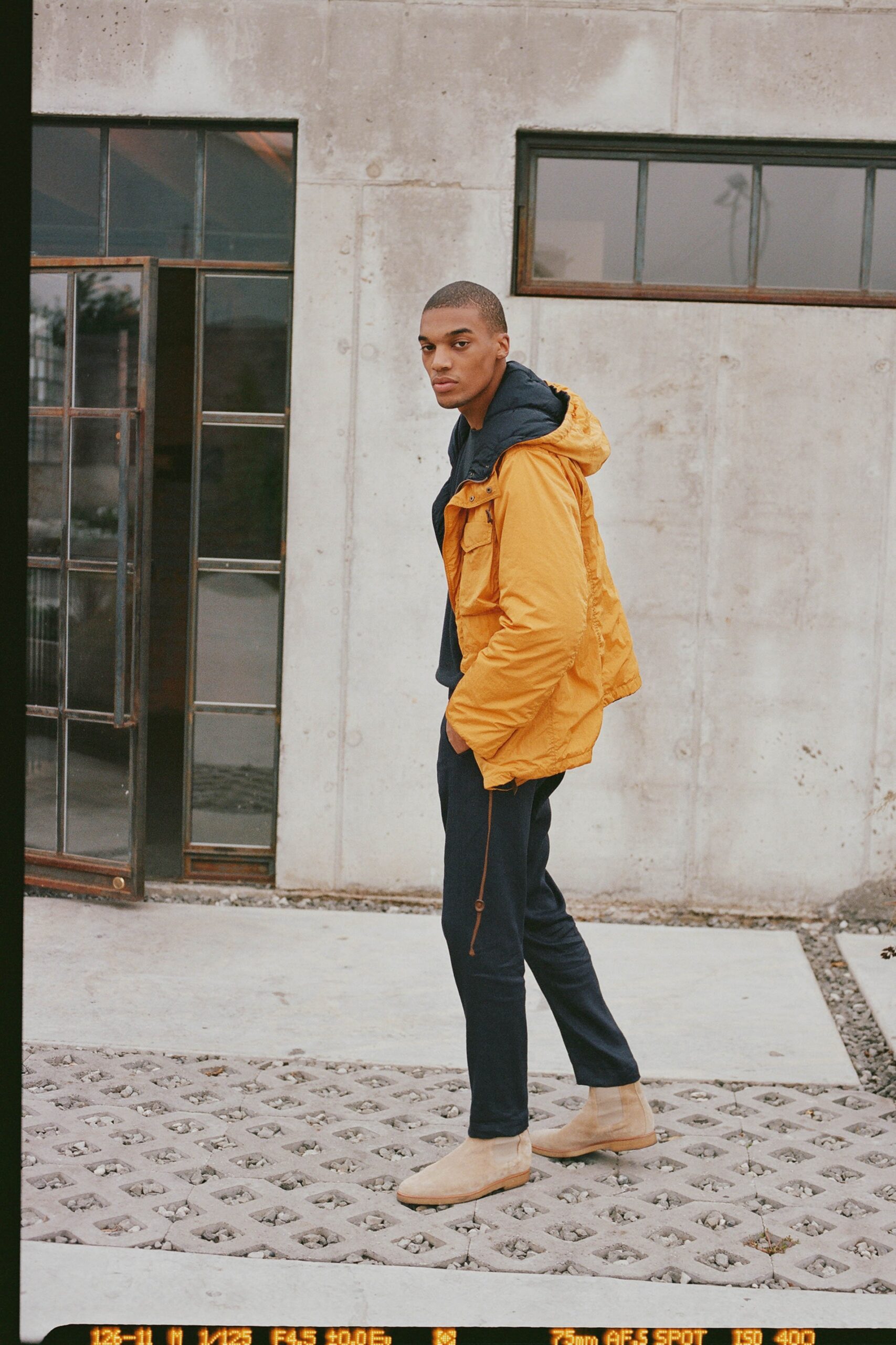 orange jersey long-sleeve hooded fitted zippered jacket