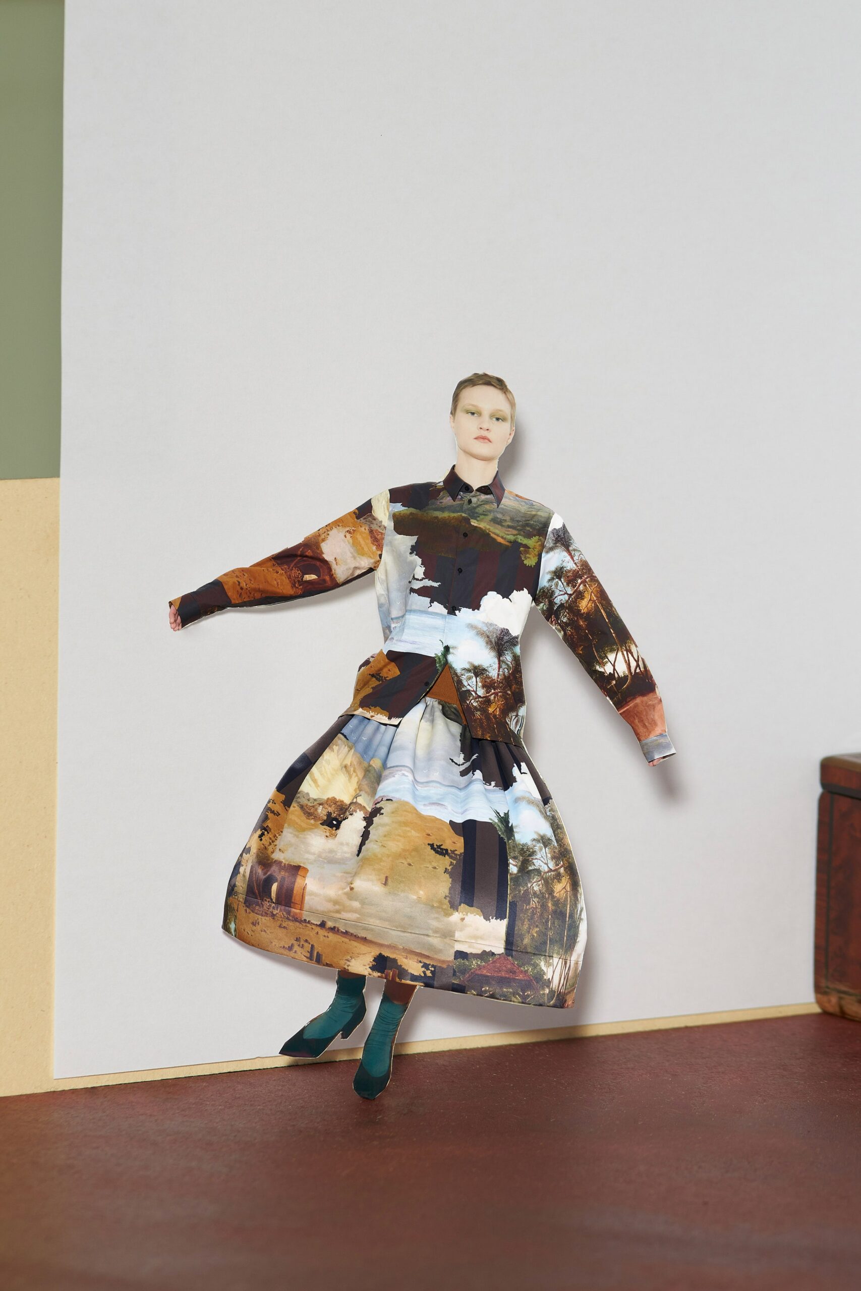multi-colored fitted long-sleeve dress