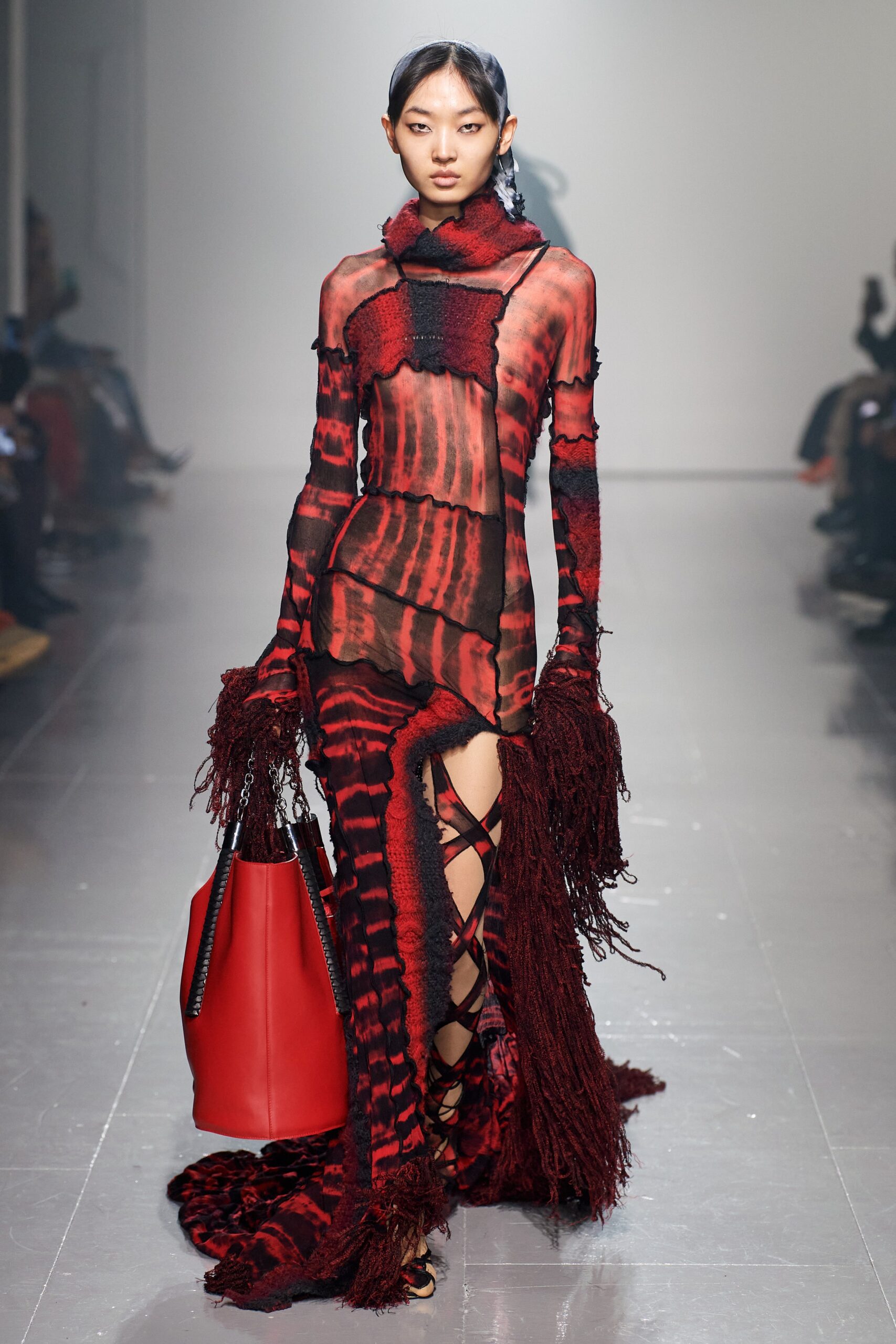 red black sheer fringed dress