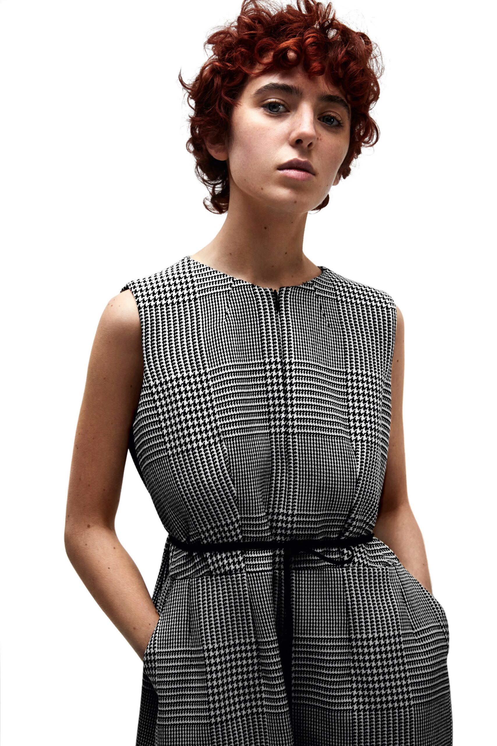 black and white checked sleeveless dress