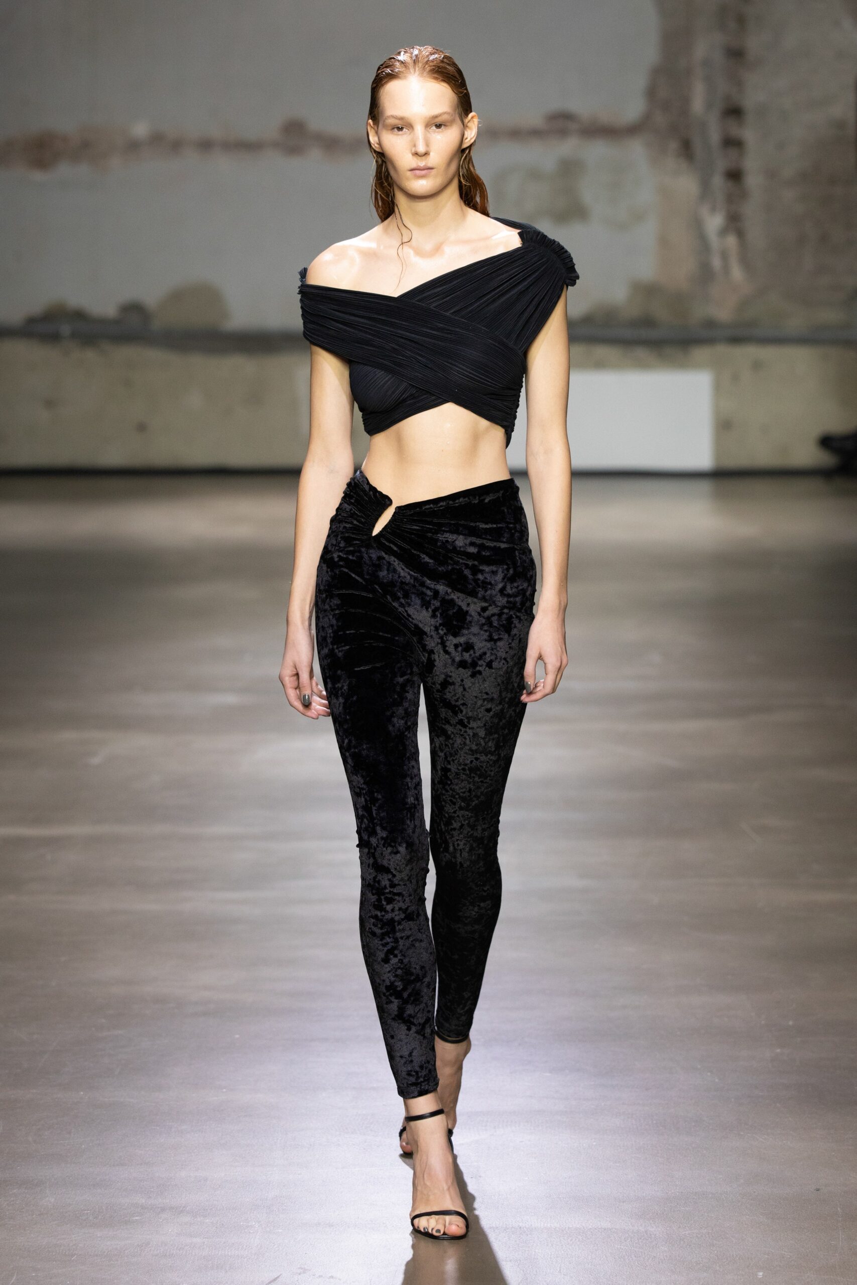 black velvet fitted top and pants