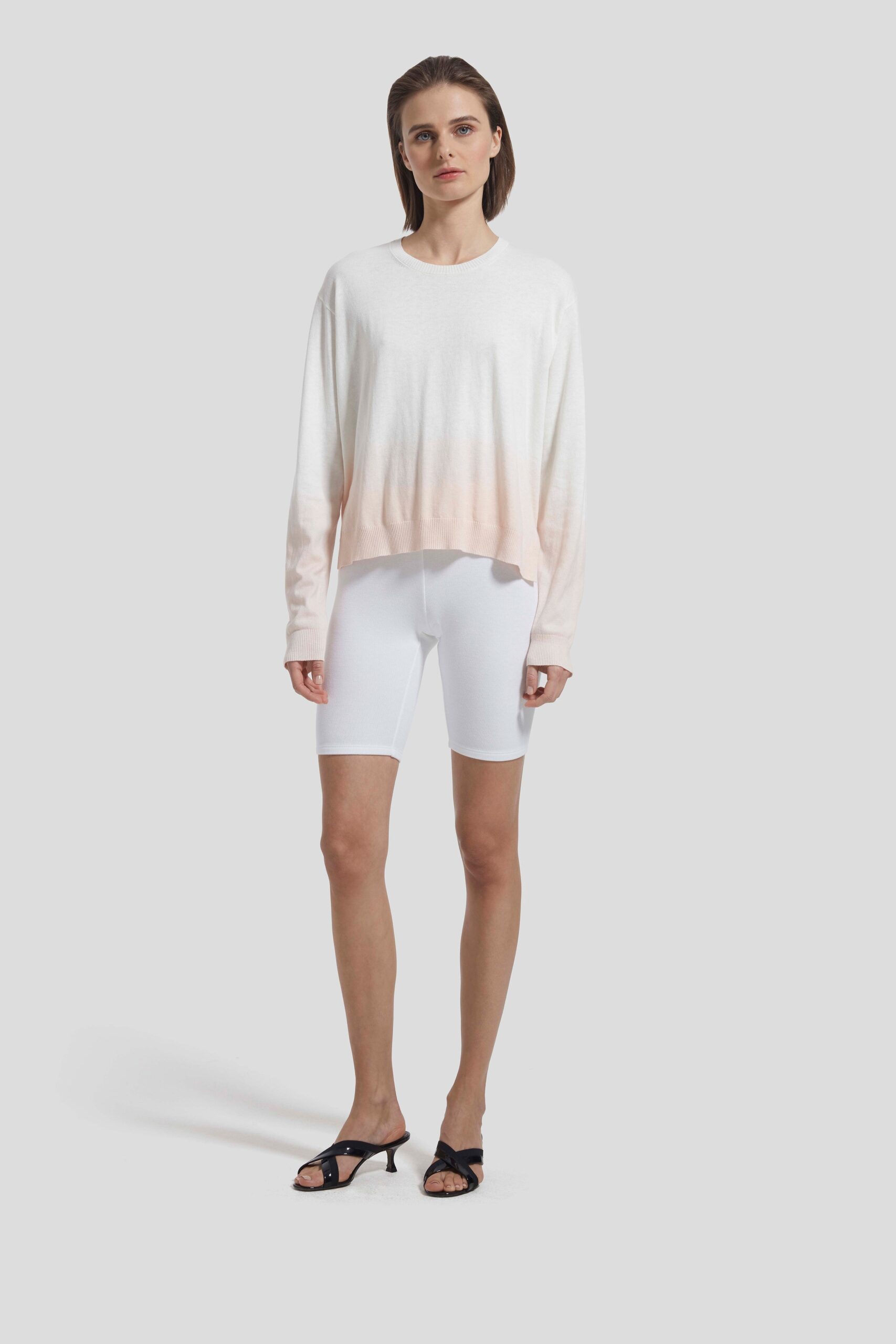cropped ombre sweater with white shorts