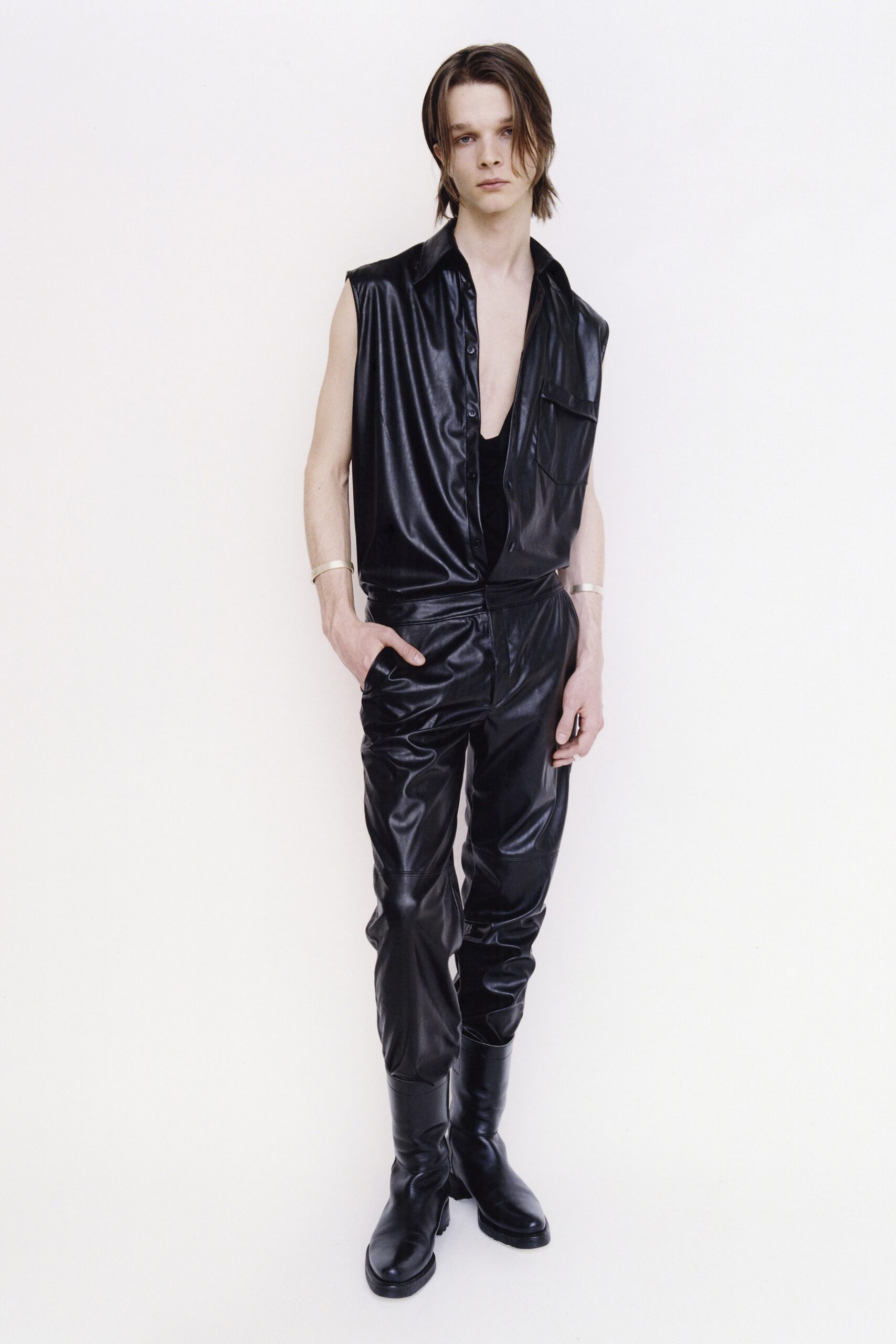 black vinyl fitted jumpsuit