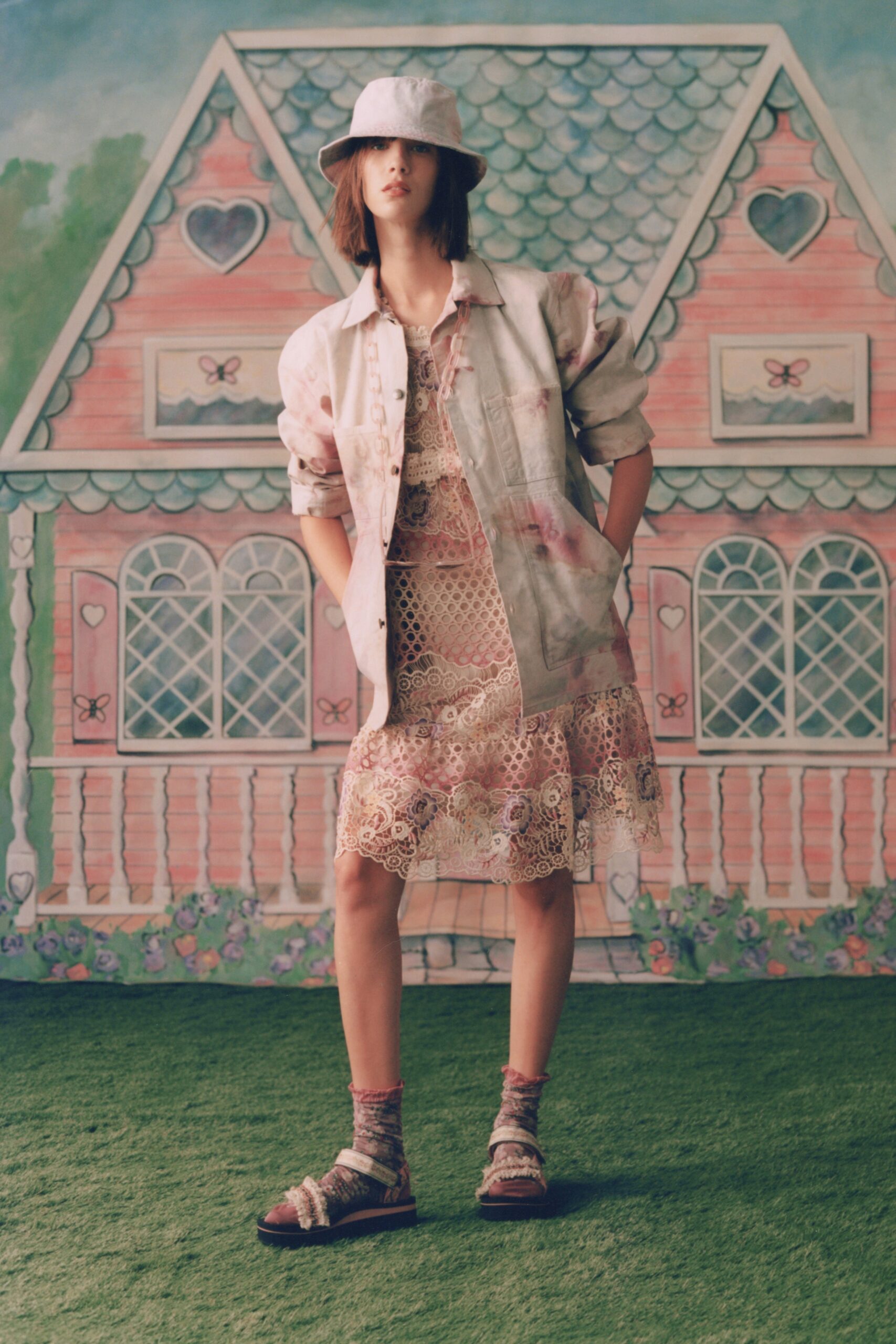 beige cotton sleeveless v-neck fitted embroidered mini dress