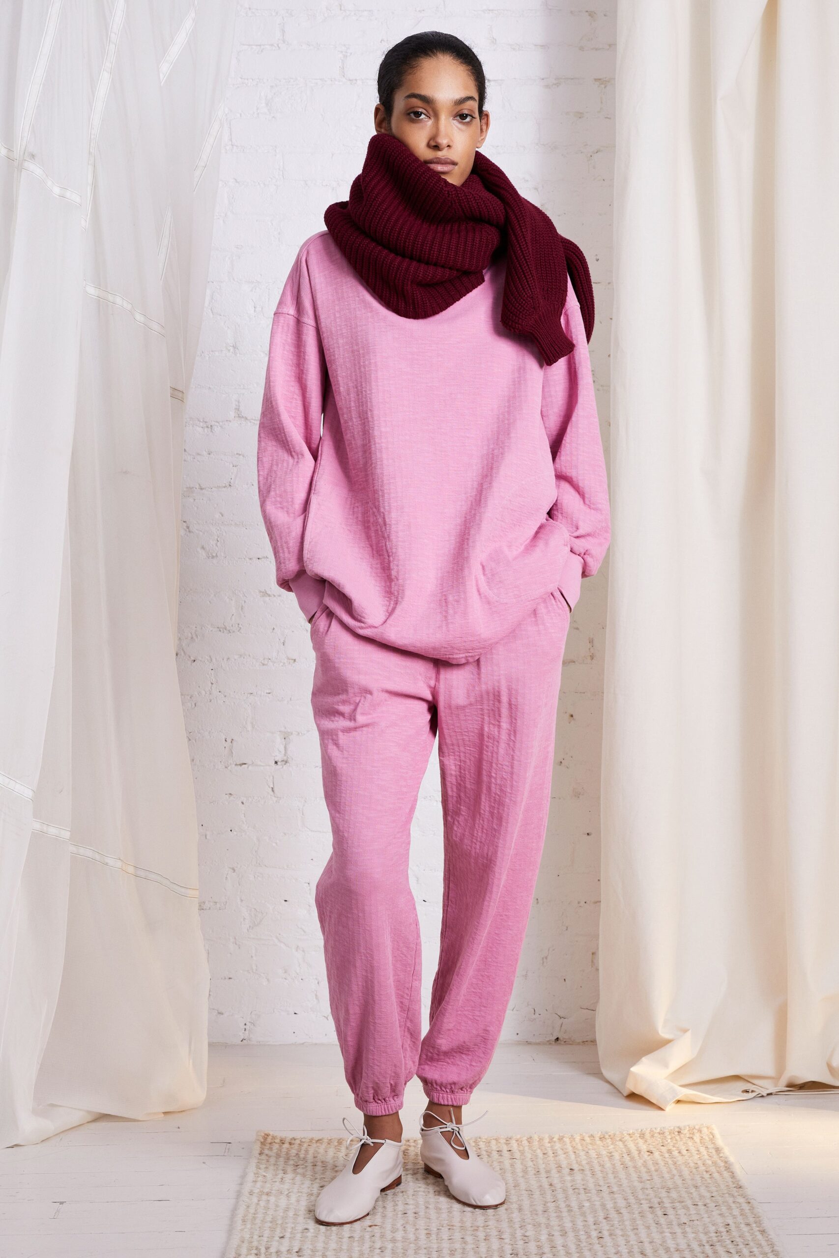 pink relaxed sweater and pants