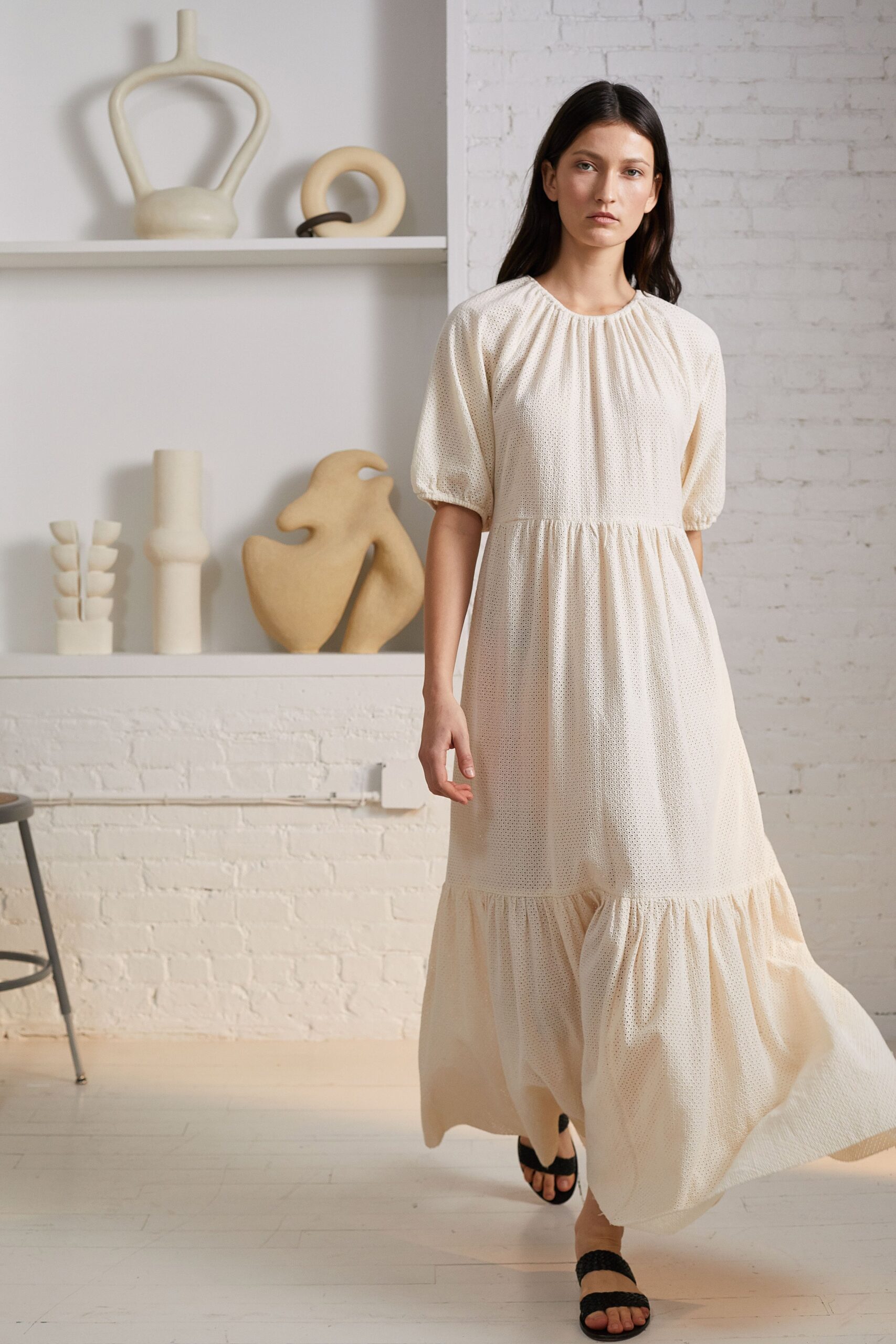 beige relaxed tiered maxi dress