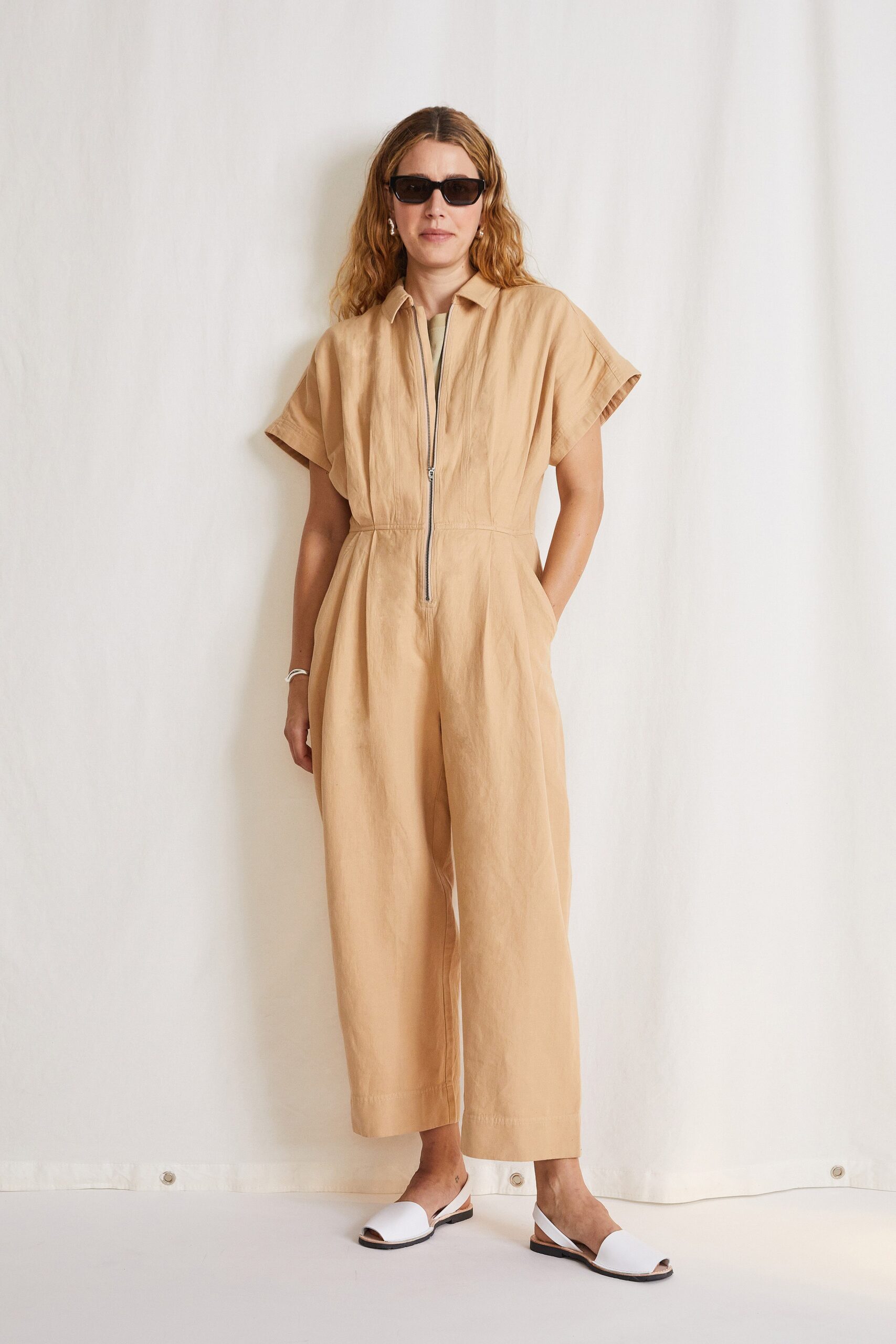 beige relaxed cotton jumpsuit