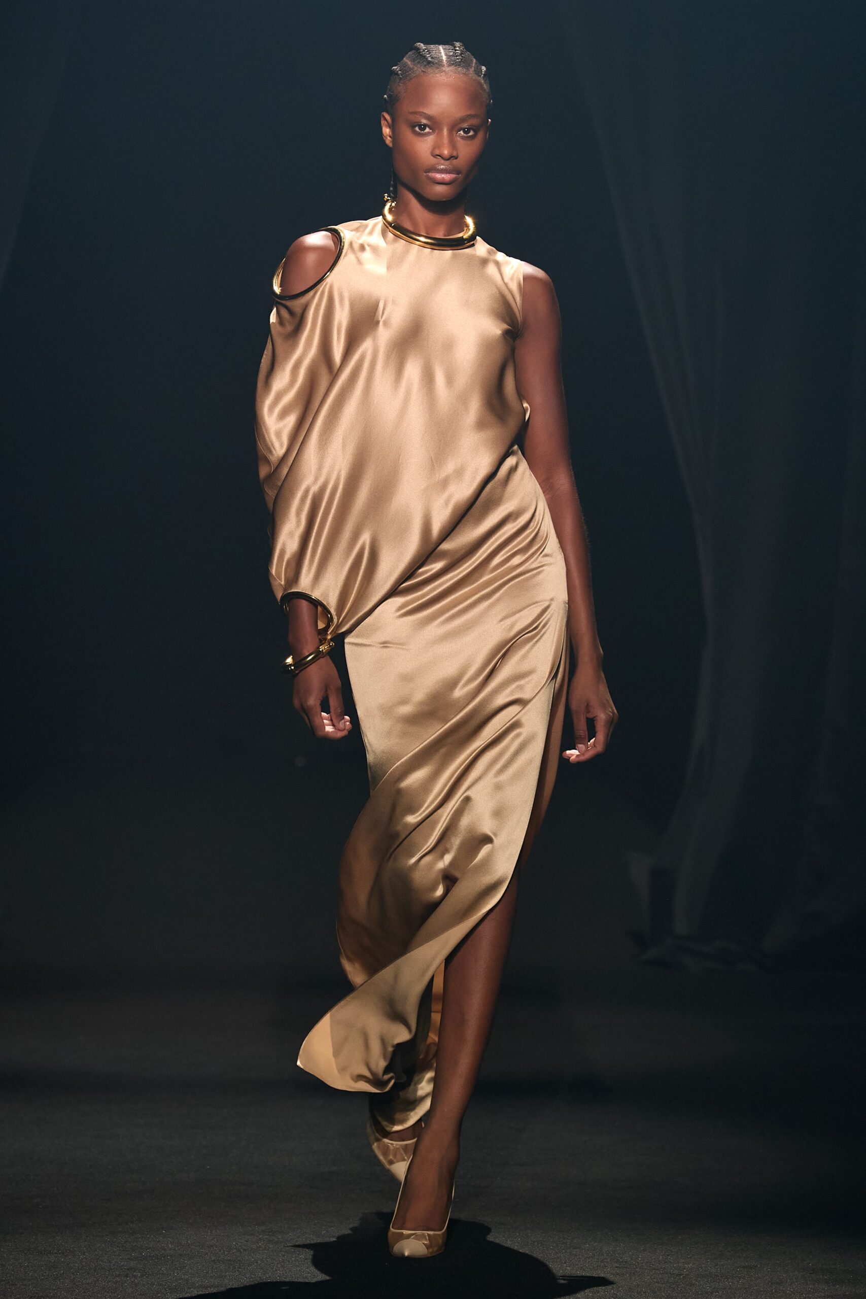 gold silk asymmetric dress
