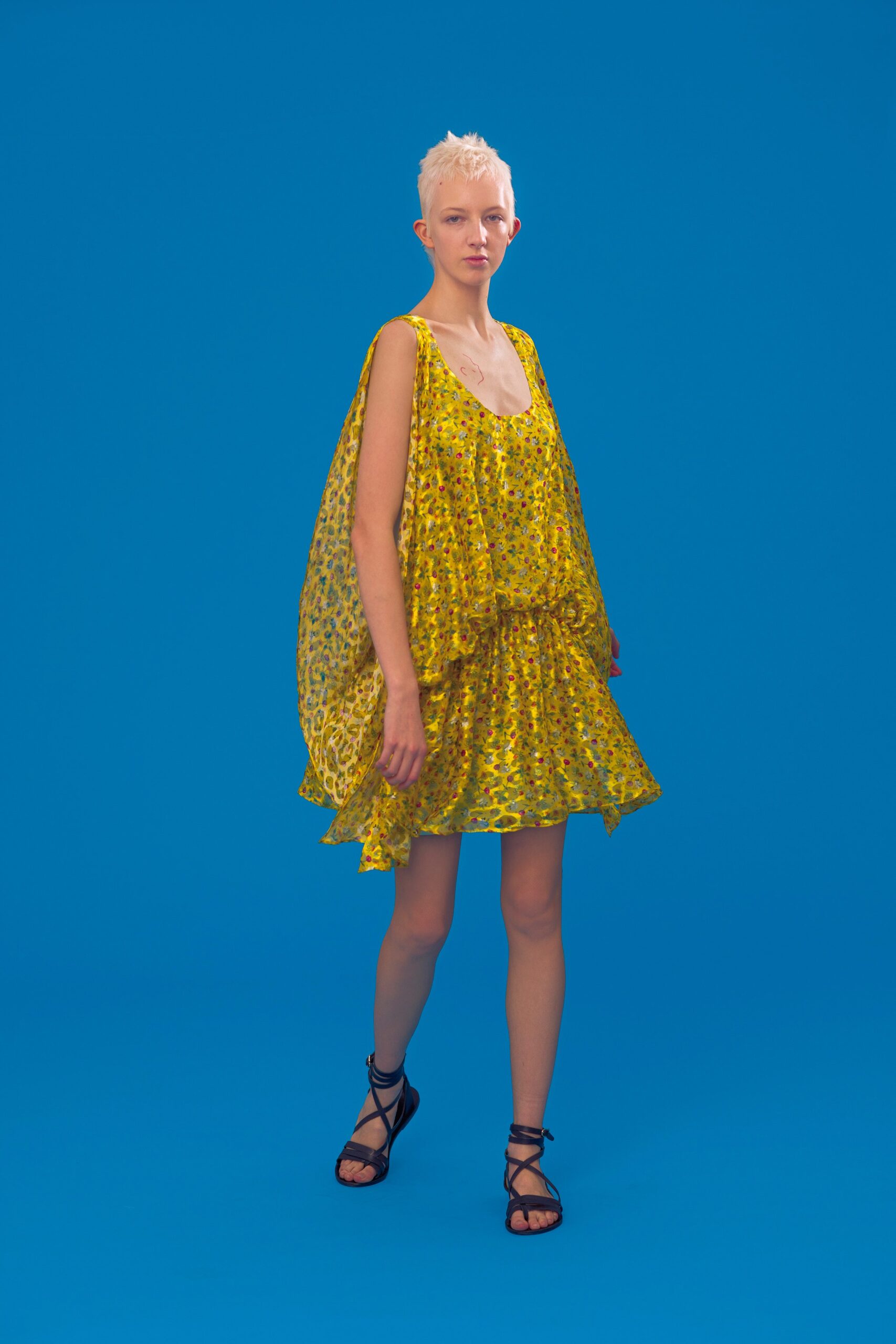 yellow tiered sleeveless dress