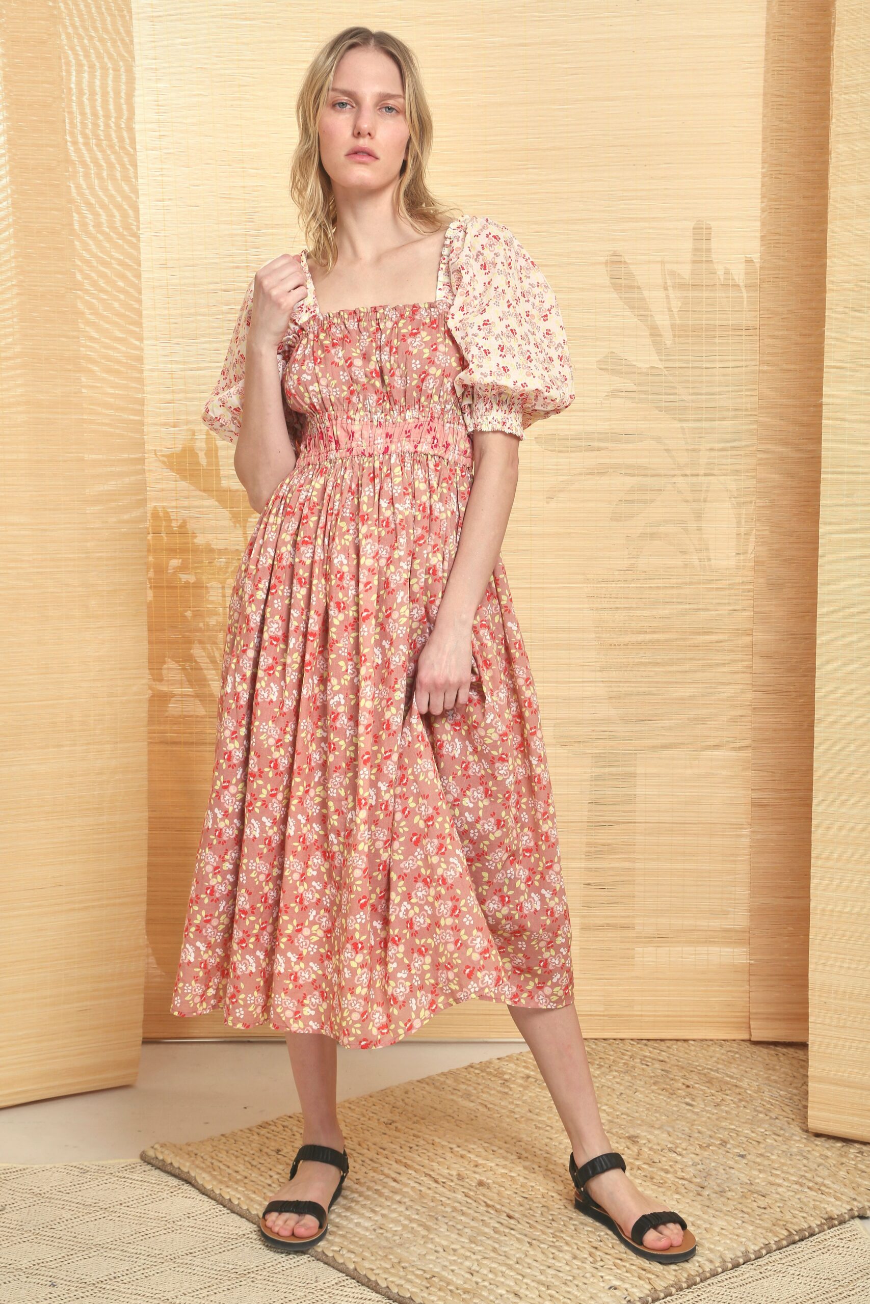 pink floral midi dress