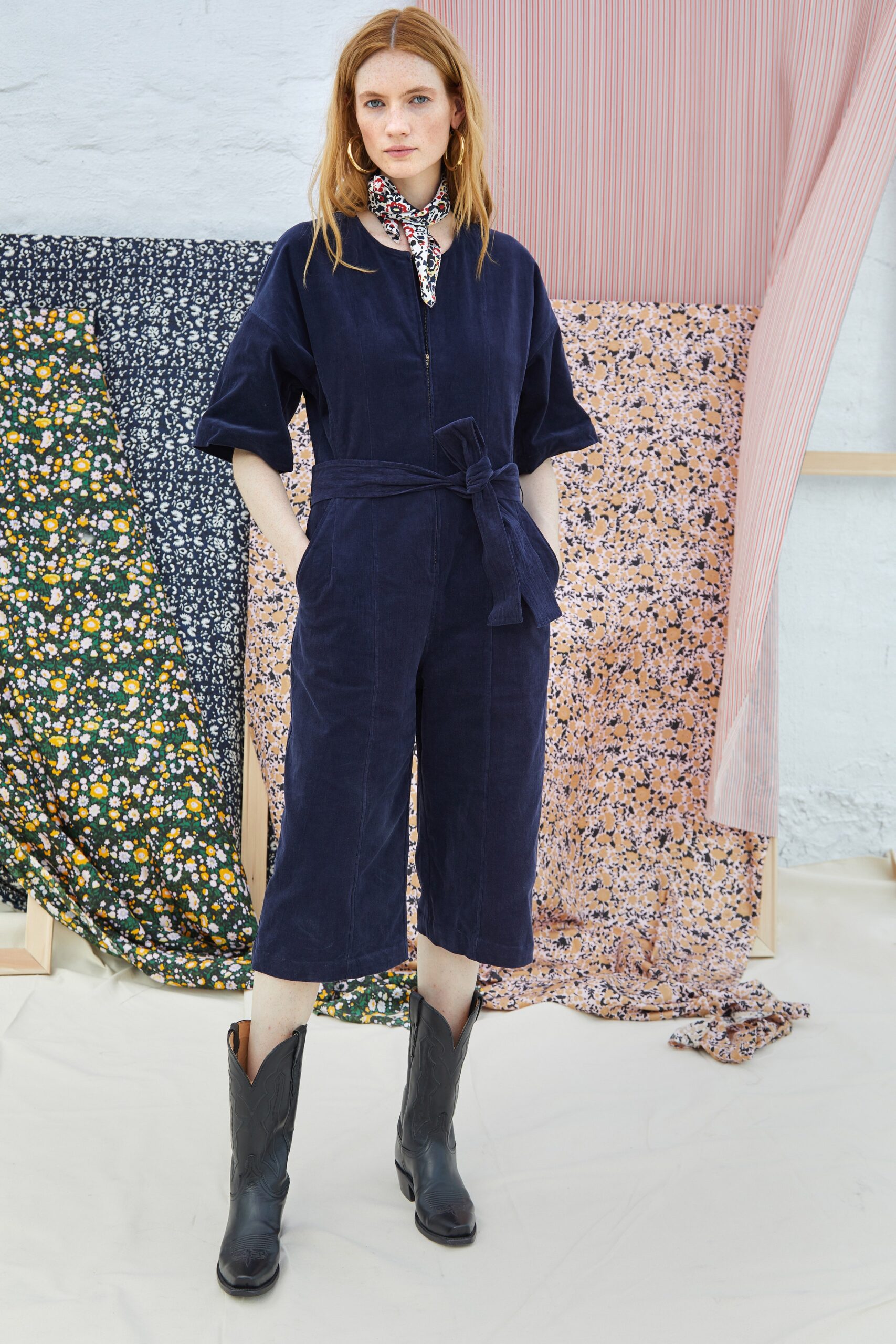 blue cotton relaxed jumpsuit