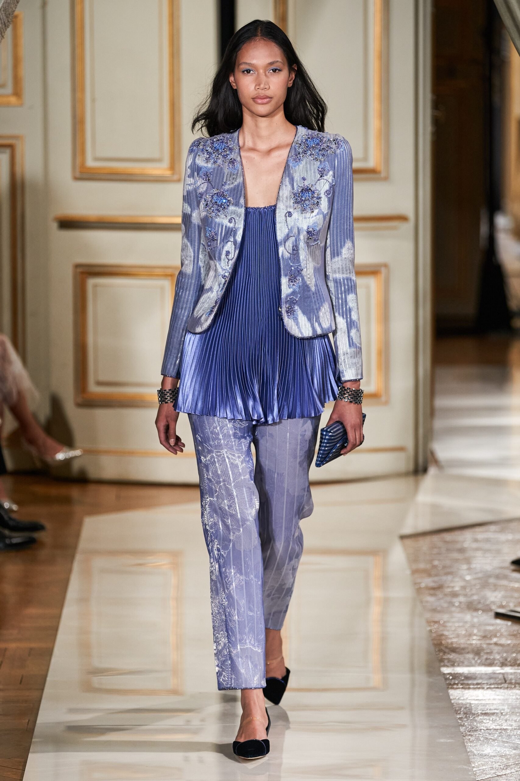 blue silk tailored blazer and top