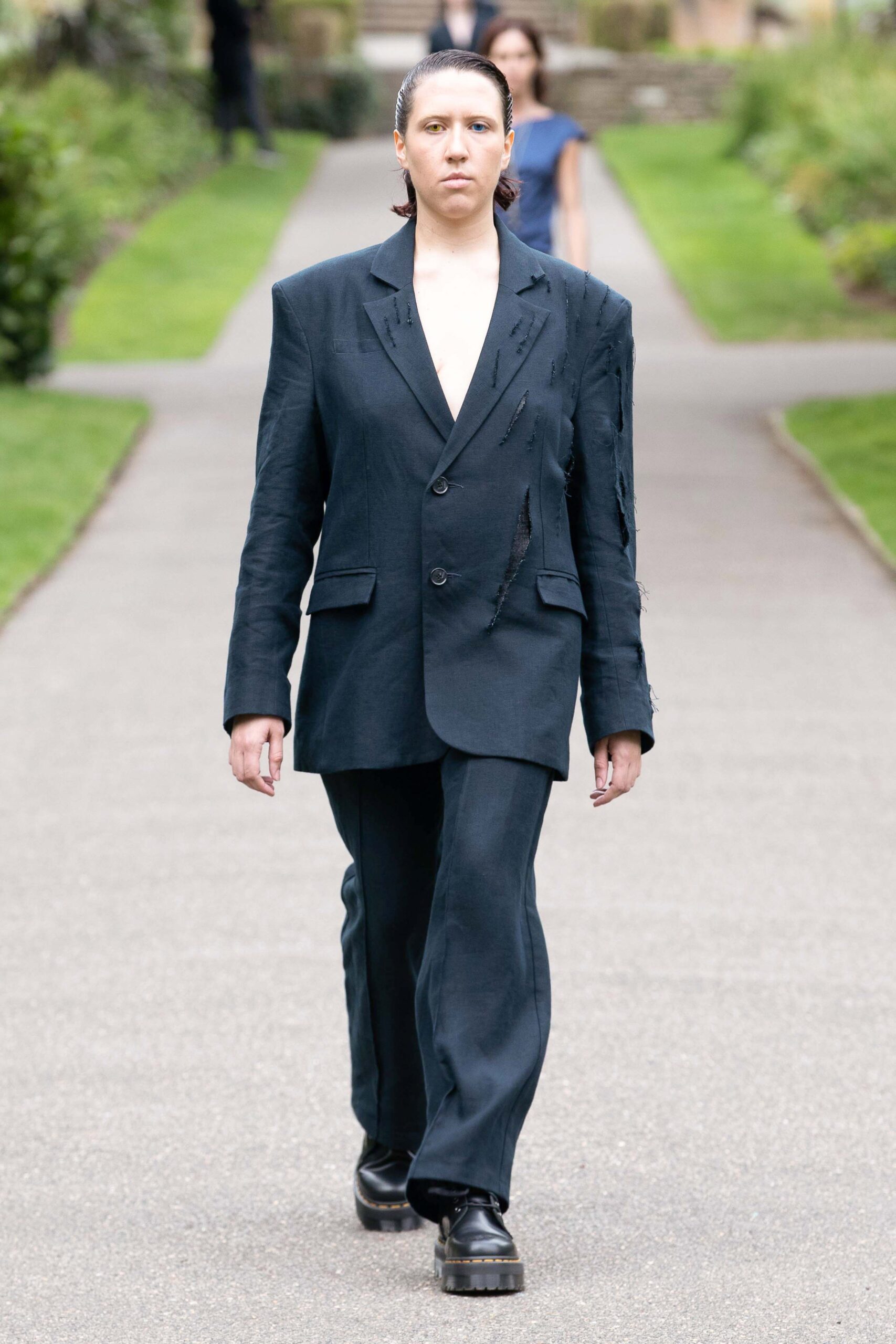 black distressed suit