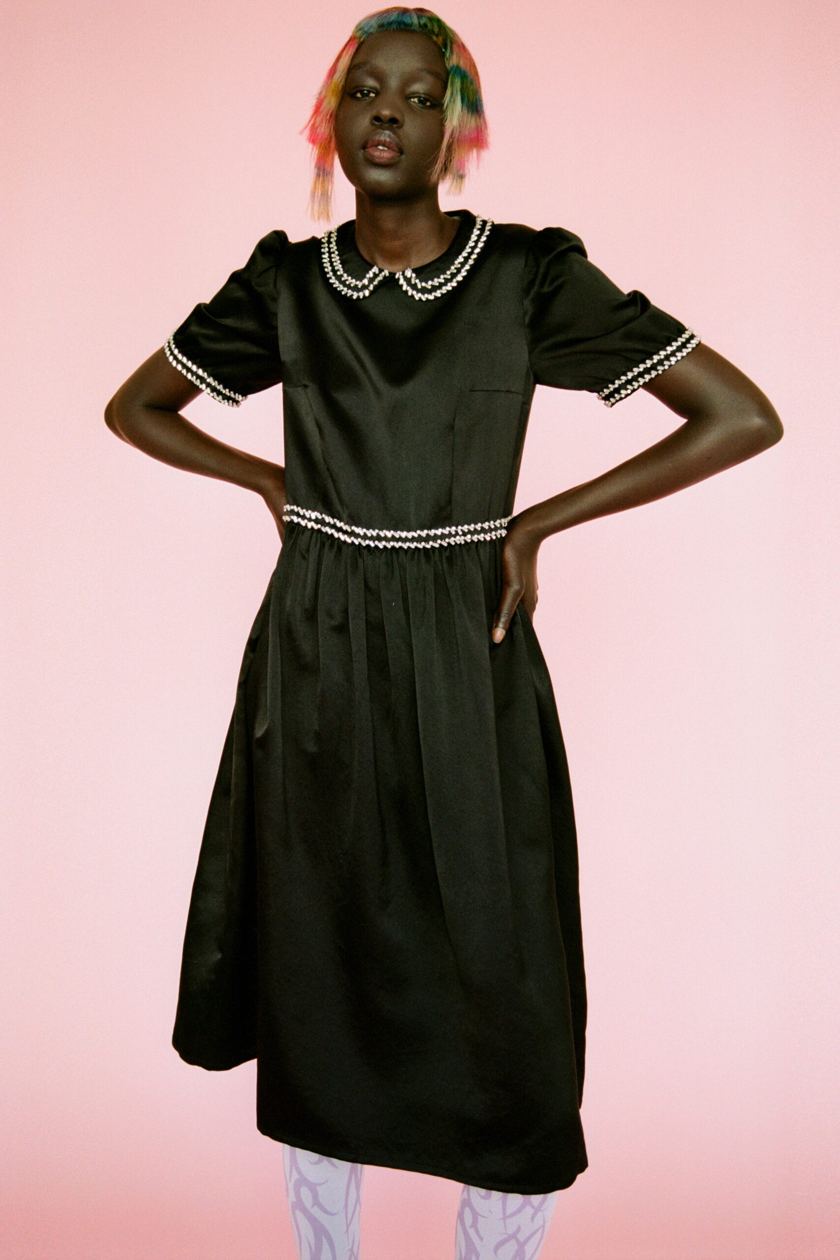 black silk collared dress